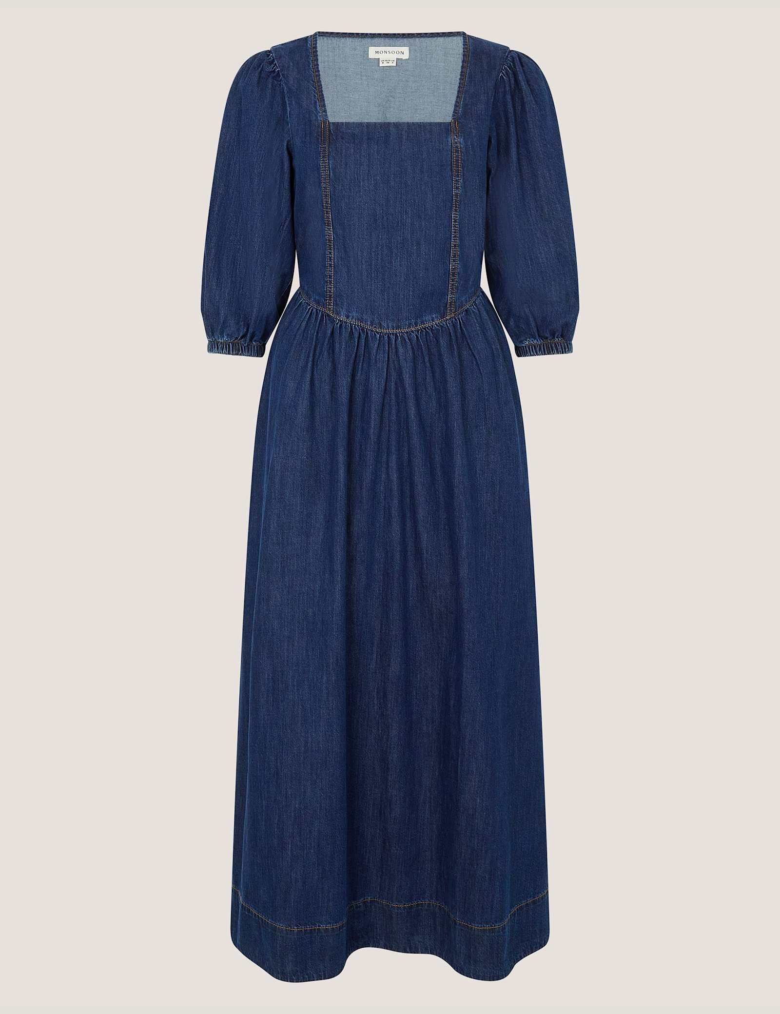 Denim Square Neck Midi Skater Dress - image 1