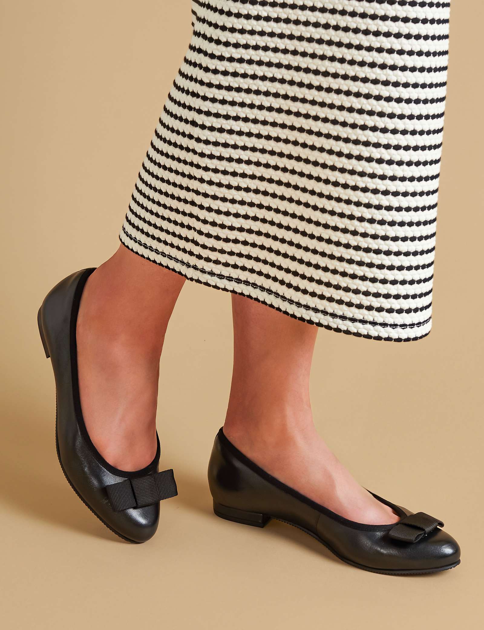 Wide Fit Leather Bow Flat Pumps - image 1