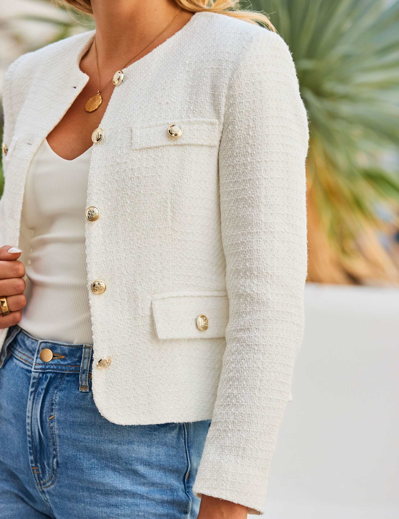 Textured Collarless Short Jacket - image 2