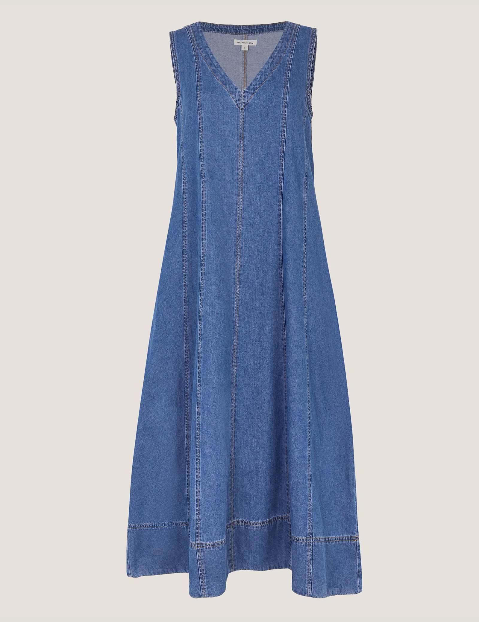 Denim V-Neck Midi Swing Dress - image 1