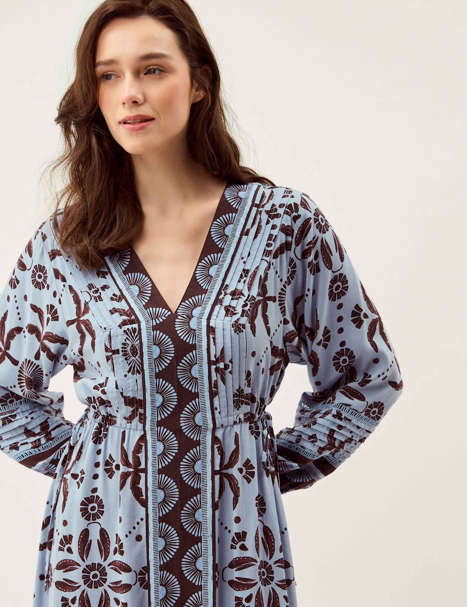 Printed V-Neck Maxi Waisted Dress - image 4