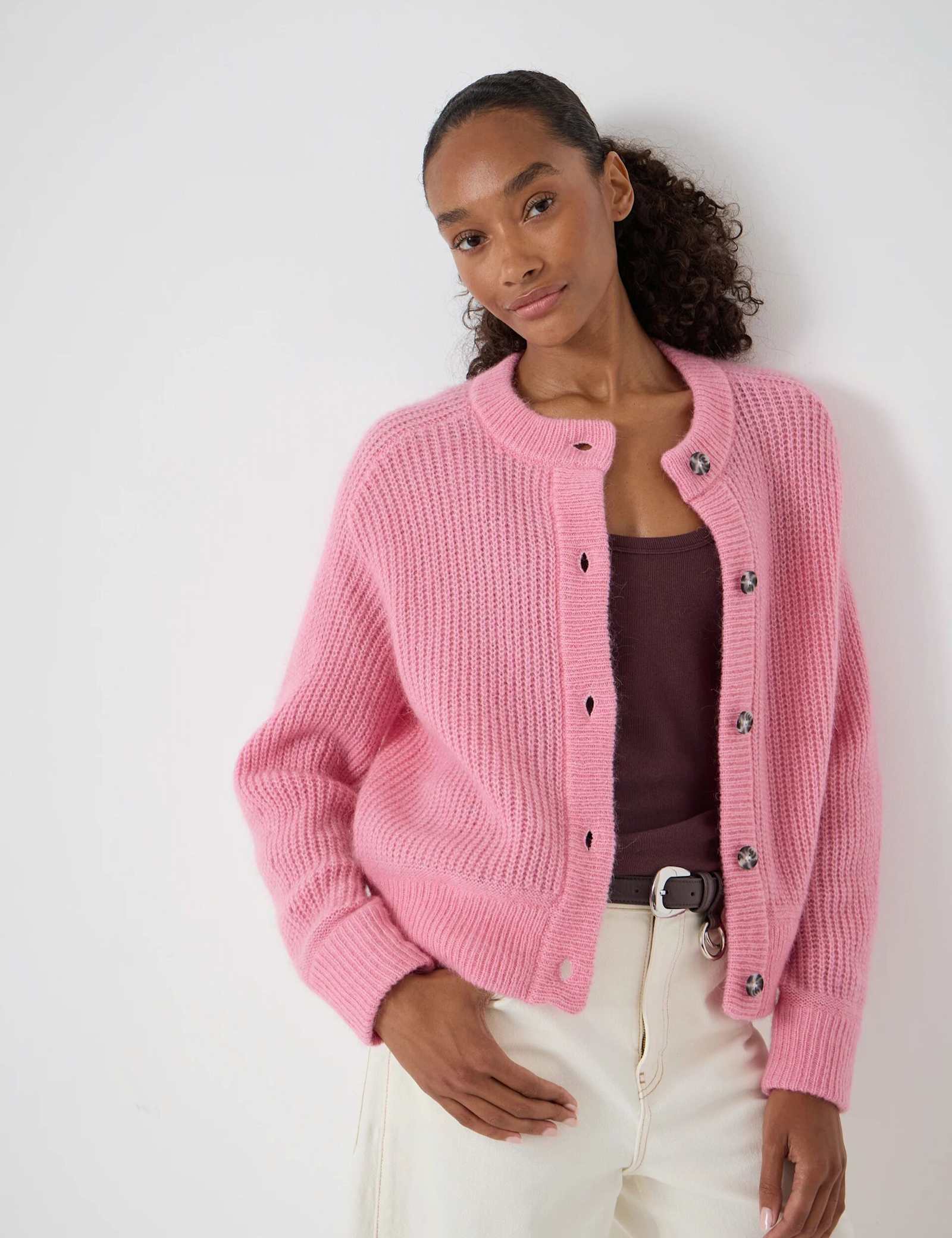 Wool Blend Crew Neck Button Through Cardigan - image 3