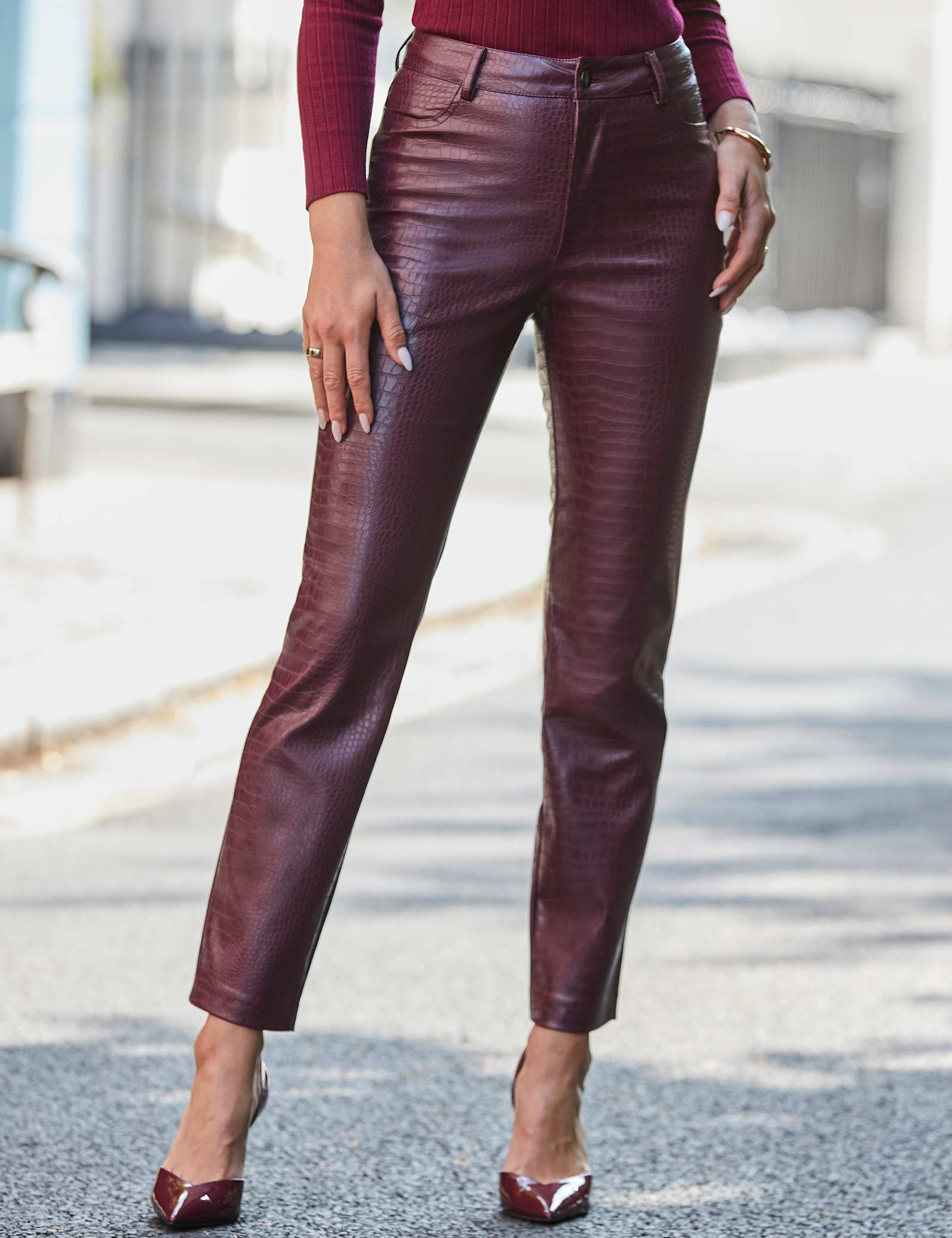 Leather Look Croc Straight Leg Trousers - image 5