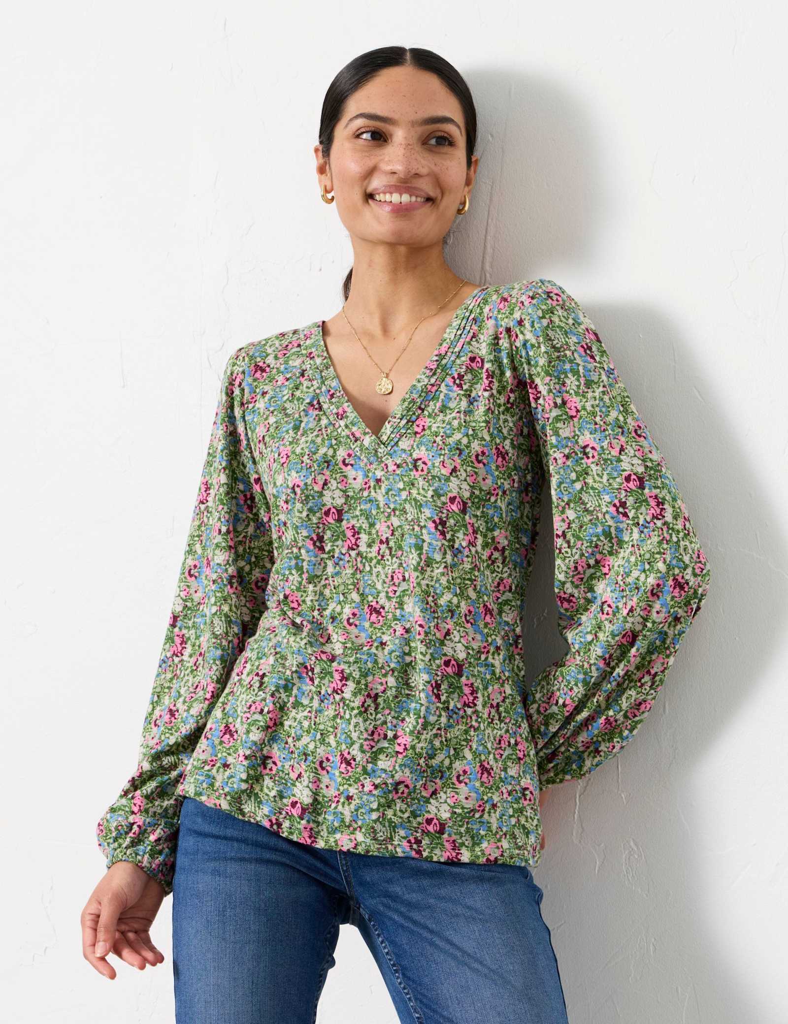 Pure Cotton Disty Floral V-Neck Blouse - image 2