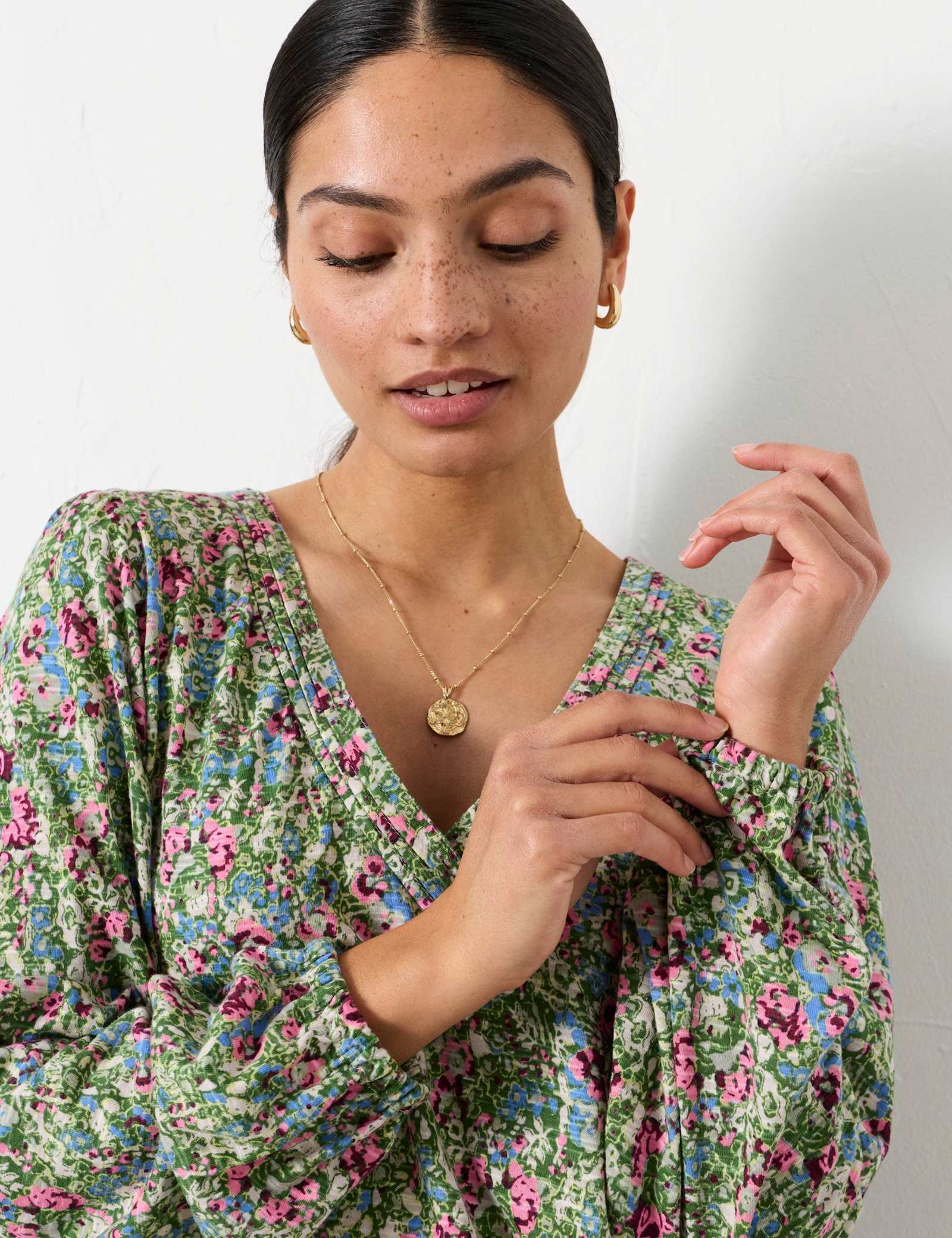 Pure Cotton Disty Floral V-Neck Blouse - image 3
