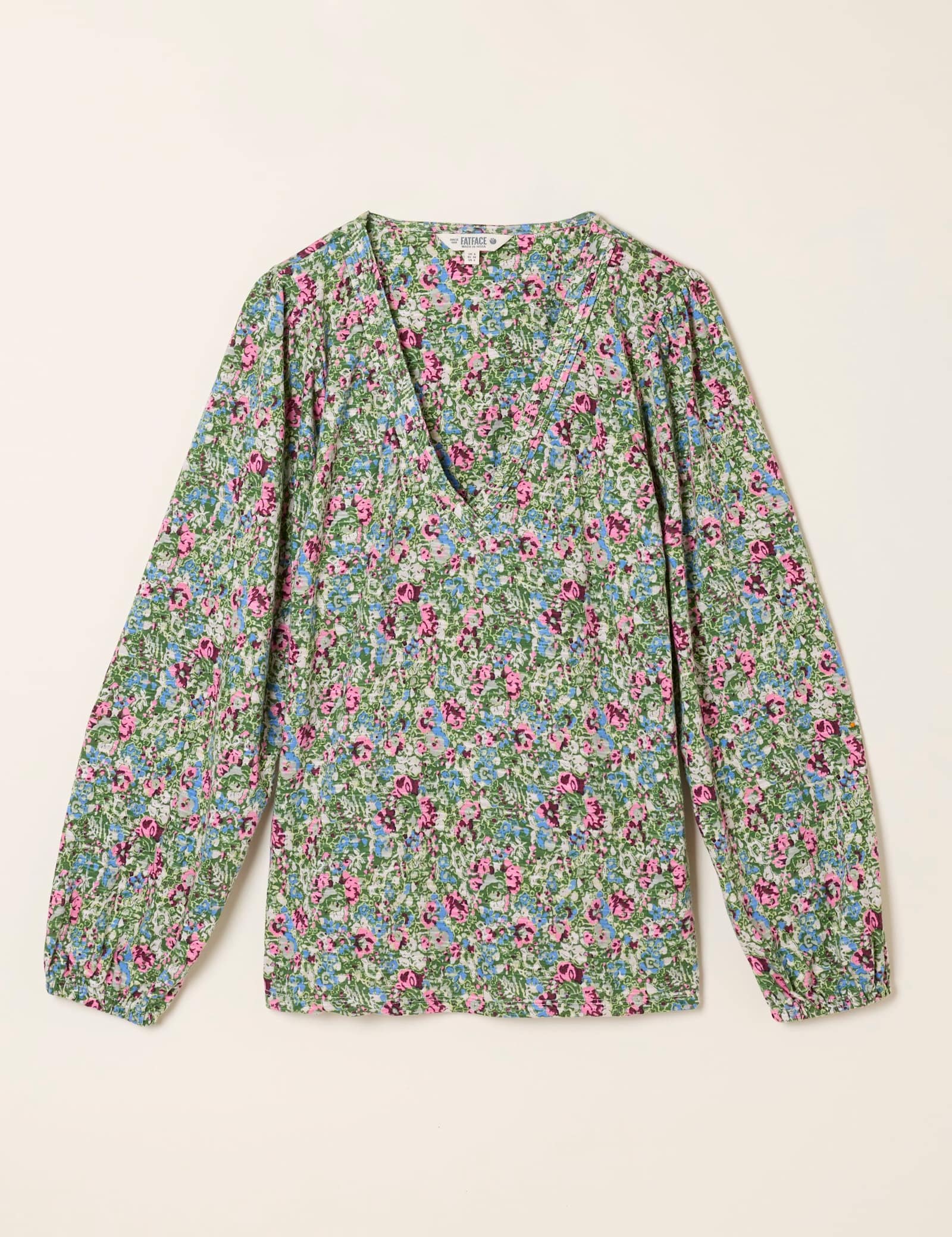 Pure Cotton Disty Floral V-Neck Blouse - image 1