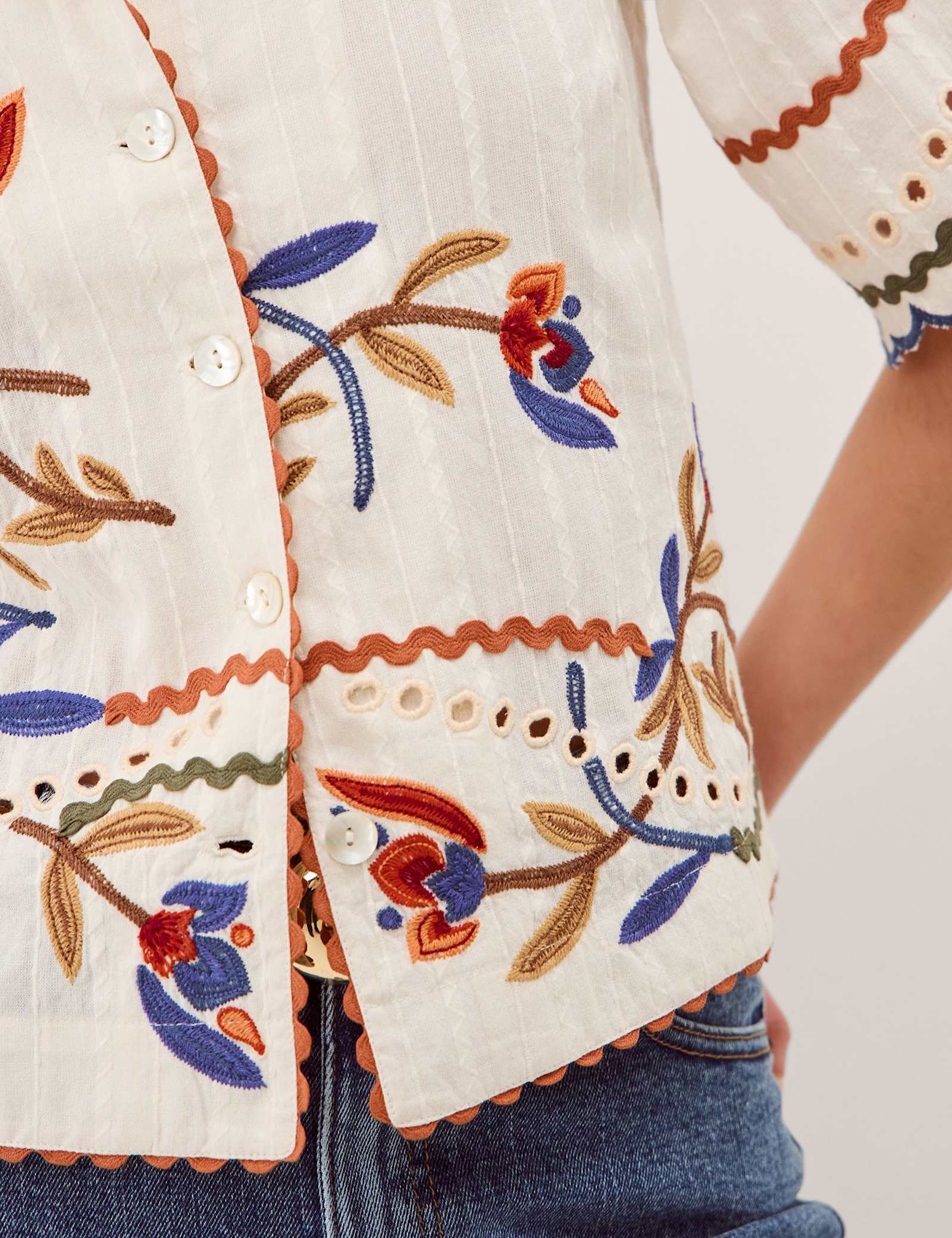 Pure Cotton Embroidered Ric Rac Trim Shirt - image 3