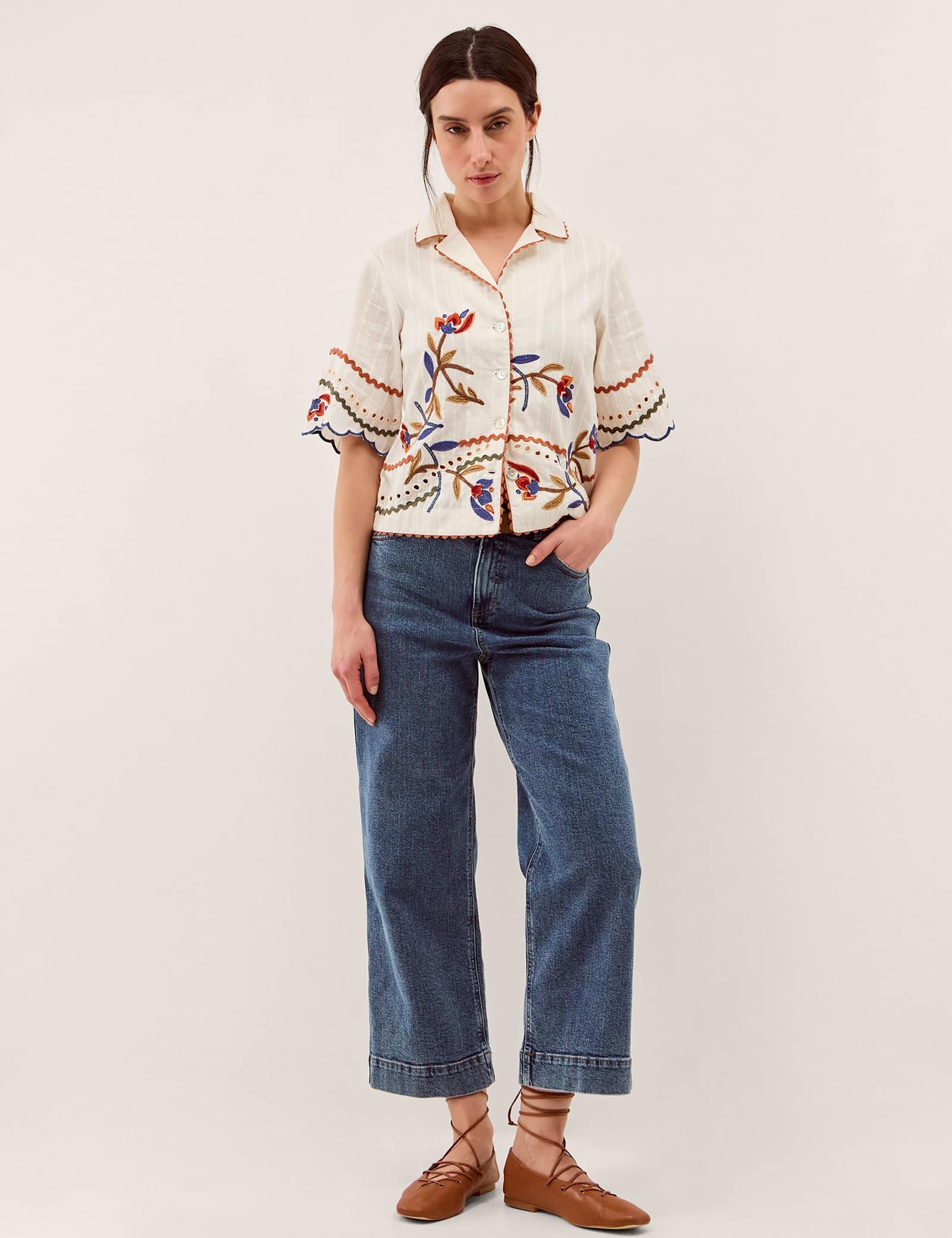 Pure Cotton Embroidered Ric Rac Trim Shirt - image 5
