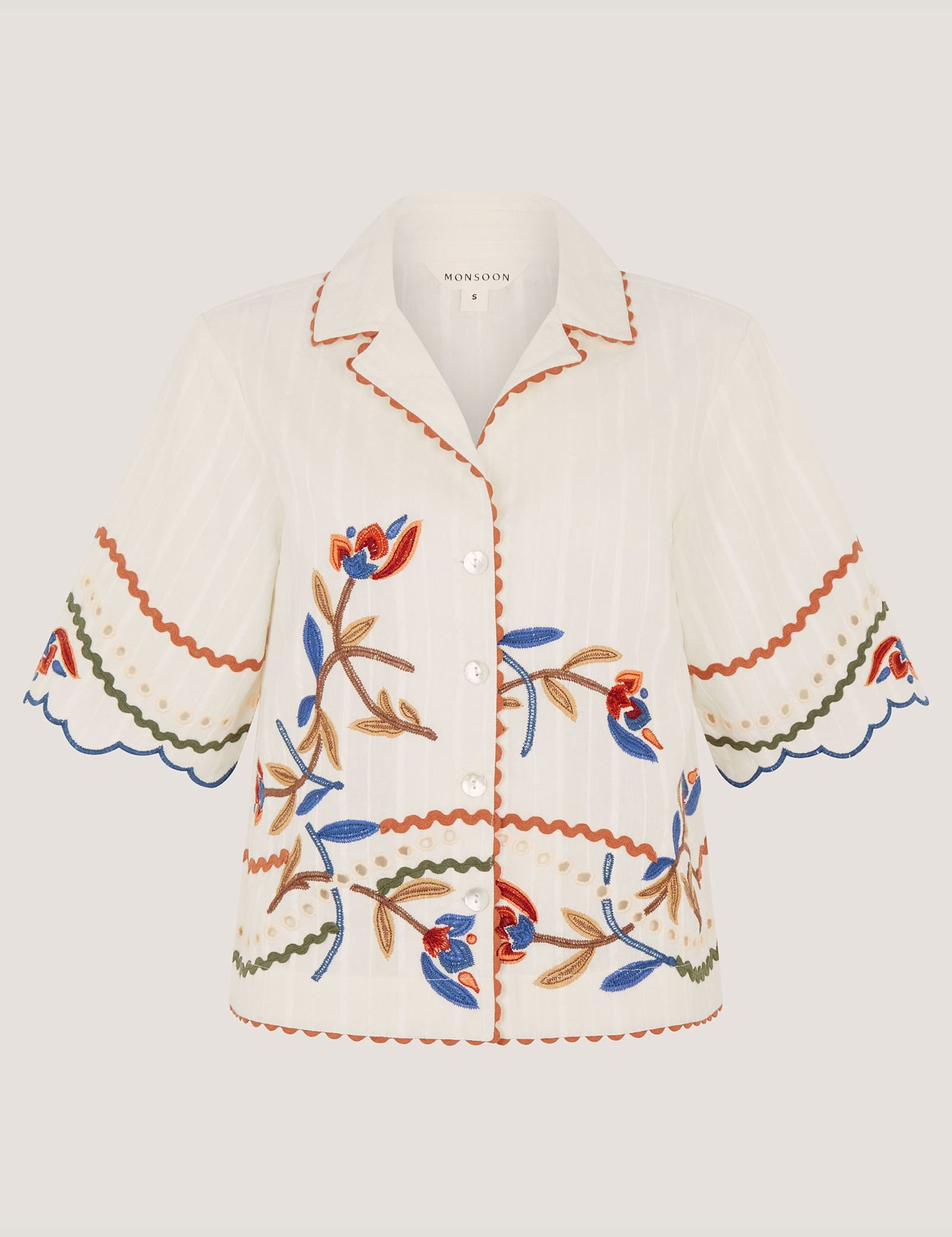 Pure Cotton Embroidered Ric Rac Trim Shirt - image 1