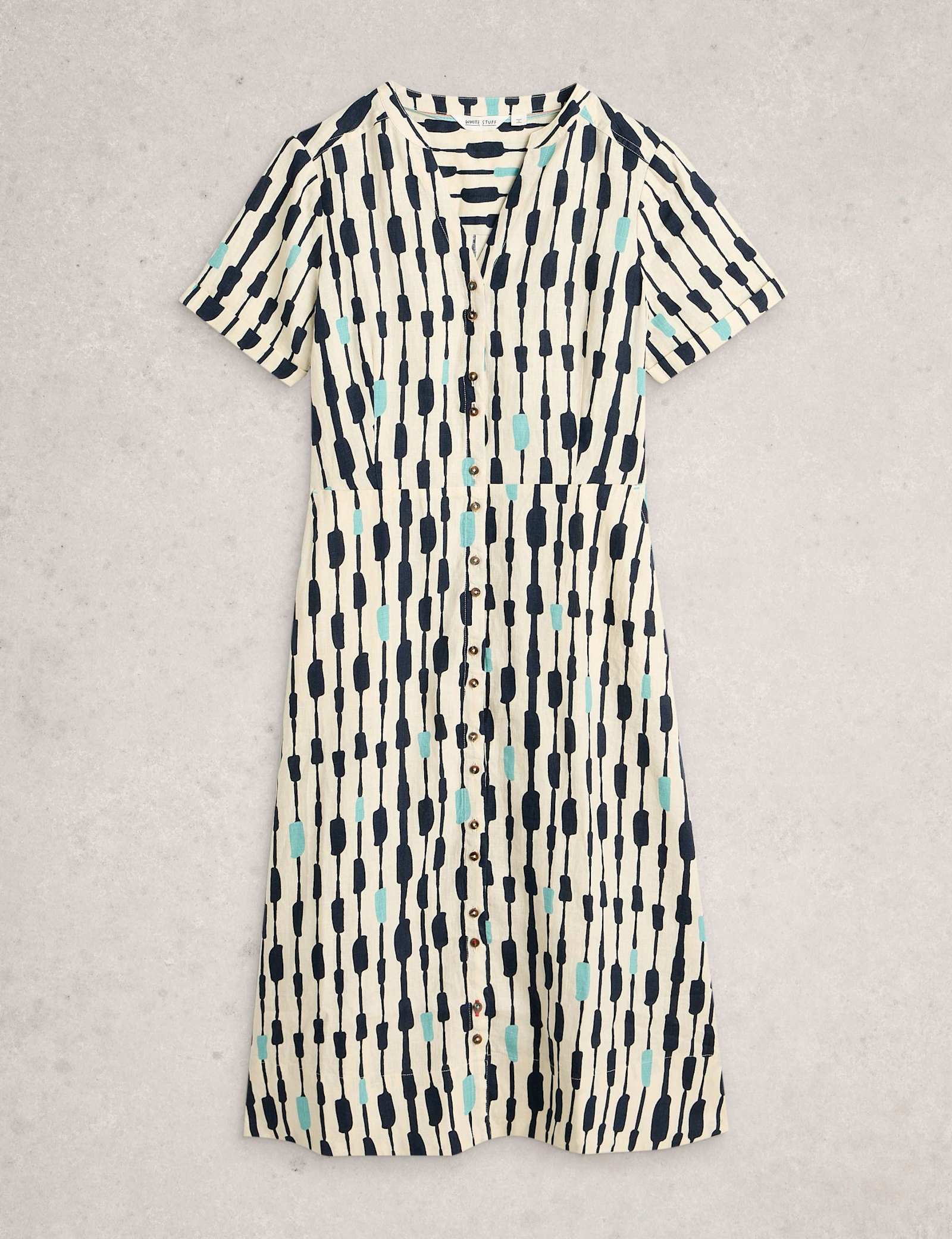 Pure Linen Notch Neck Midi Tea Dress - image 1