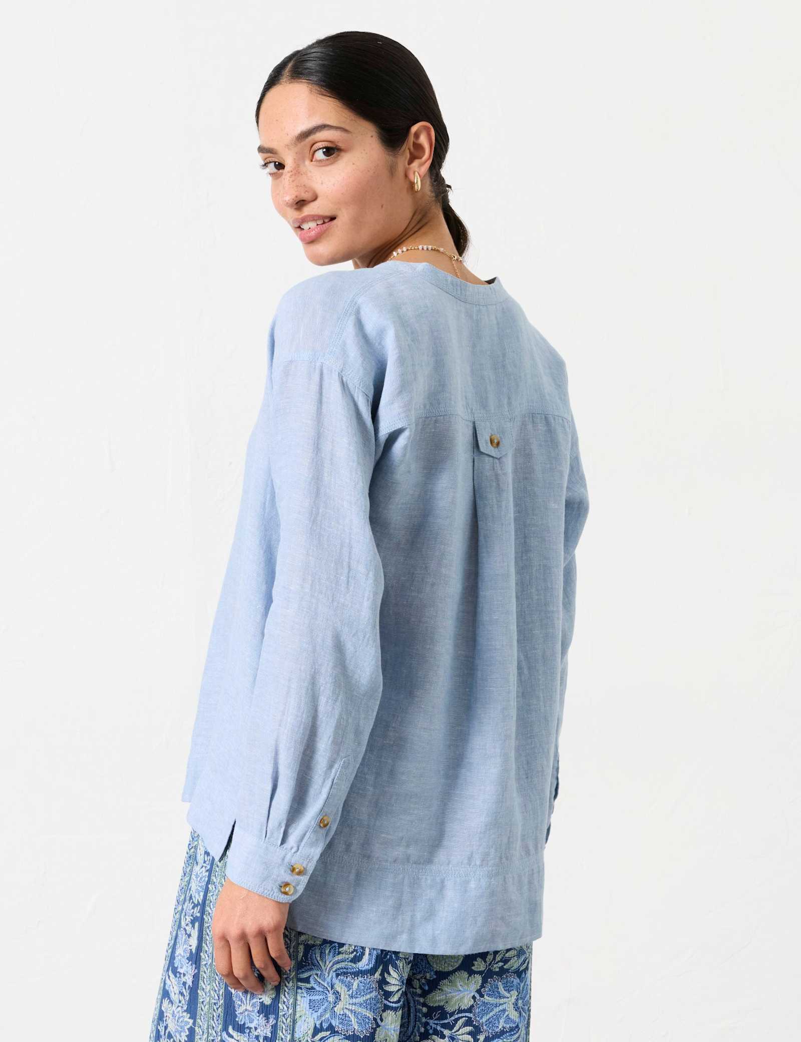 Pure Linen Crew Neck Popover Blouse - image 5