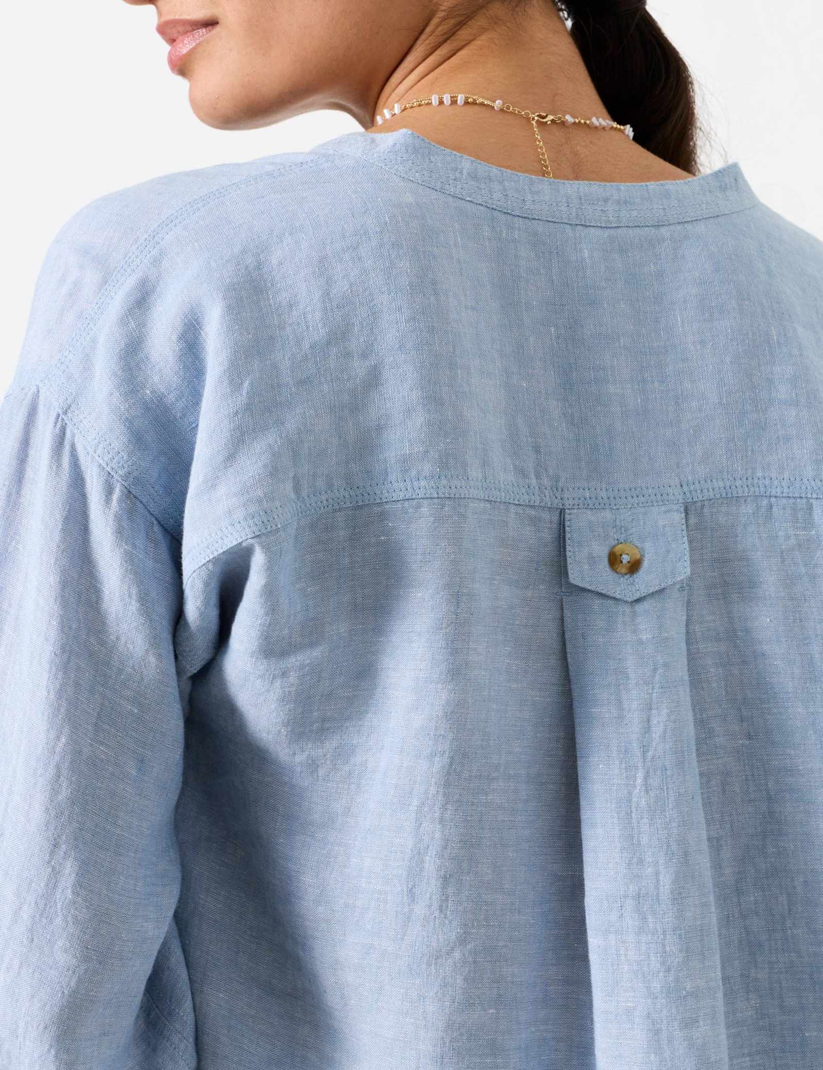 Pure Linen Crew Neck Popover Blouse - image 3