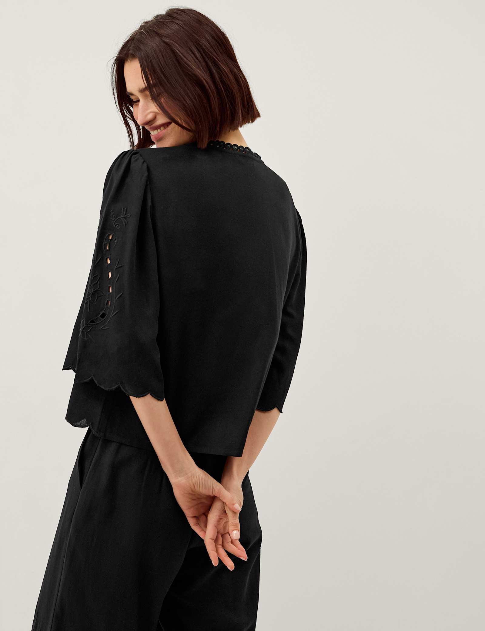Embroidered Tie Neck Blouse - image 3
