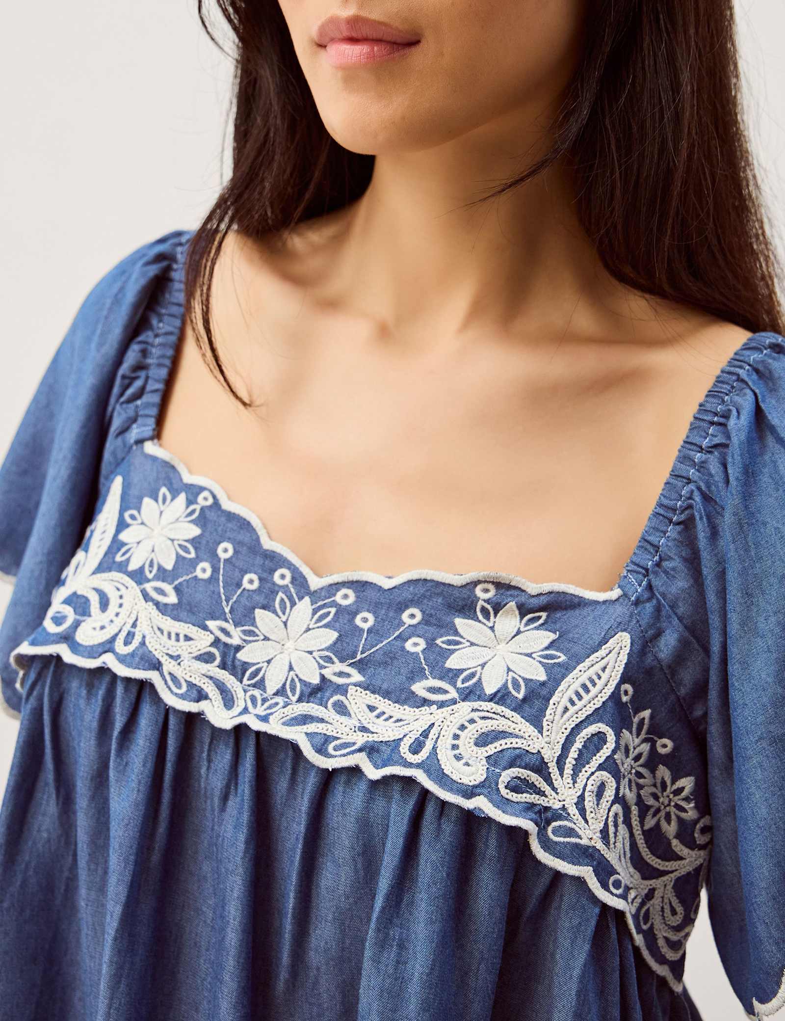 Pure Lyocell Embroidered Square Neck Top - image 3