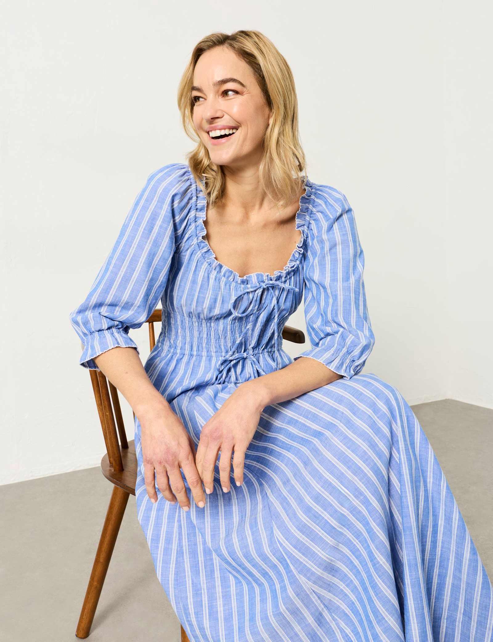 Pure Cotton Striped Midi Waisted Dress - image 4