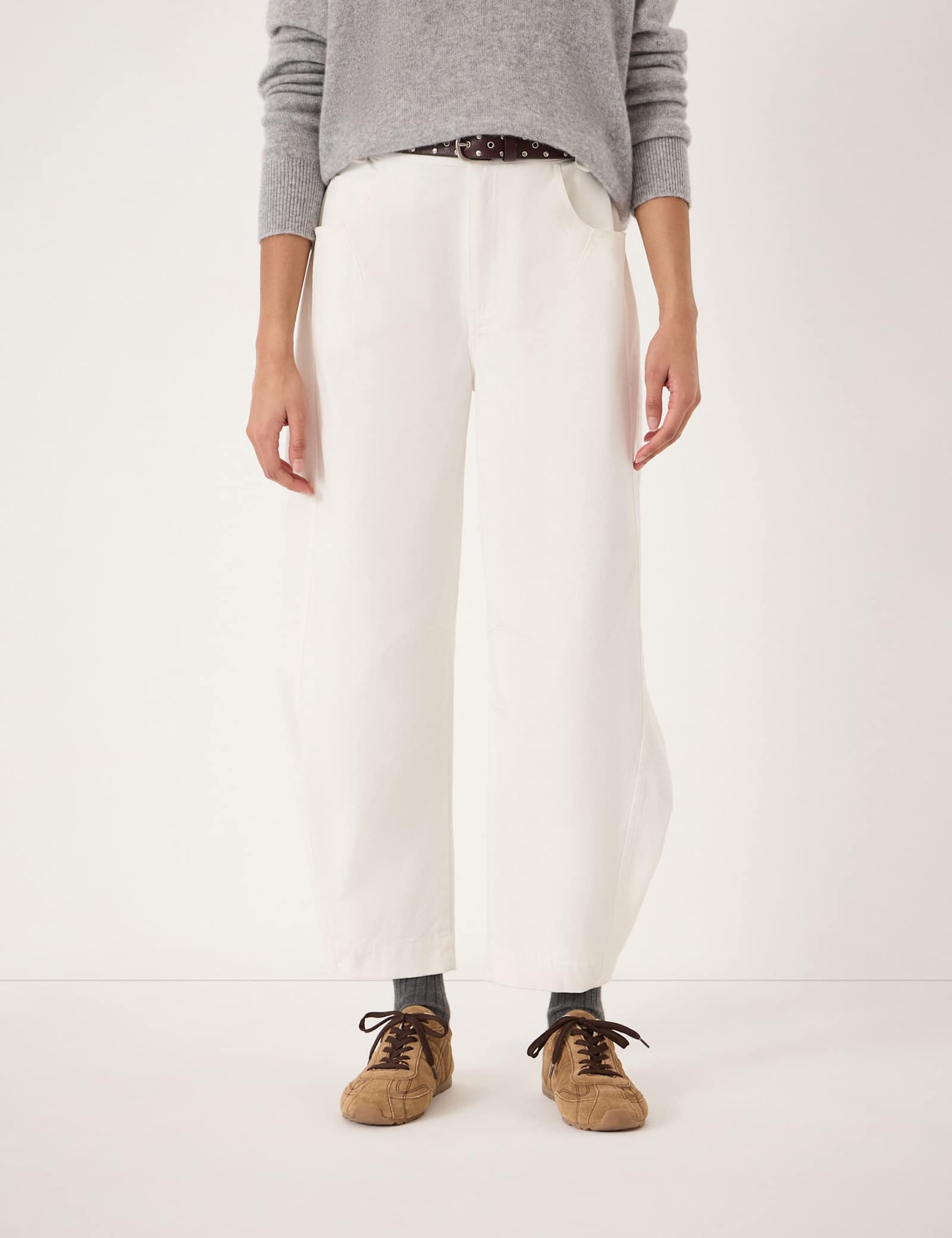 Cotton Rich Barrel Leg Ankle Grazer Trousers - image 3