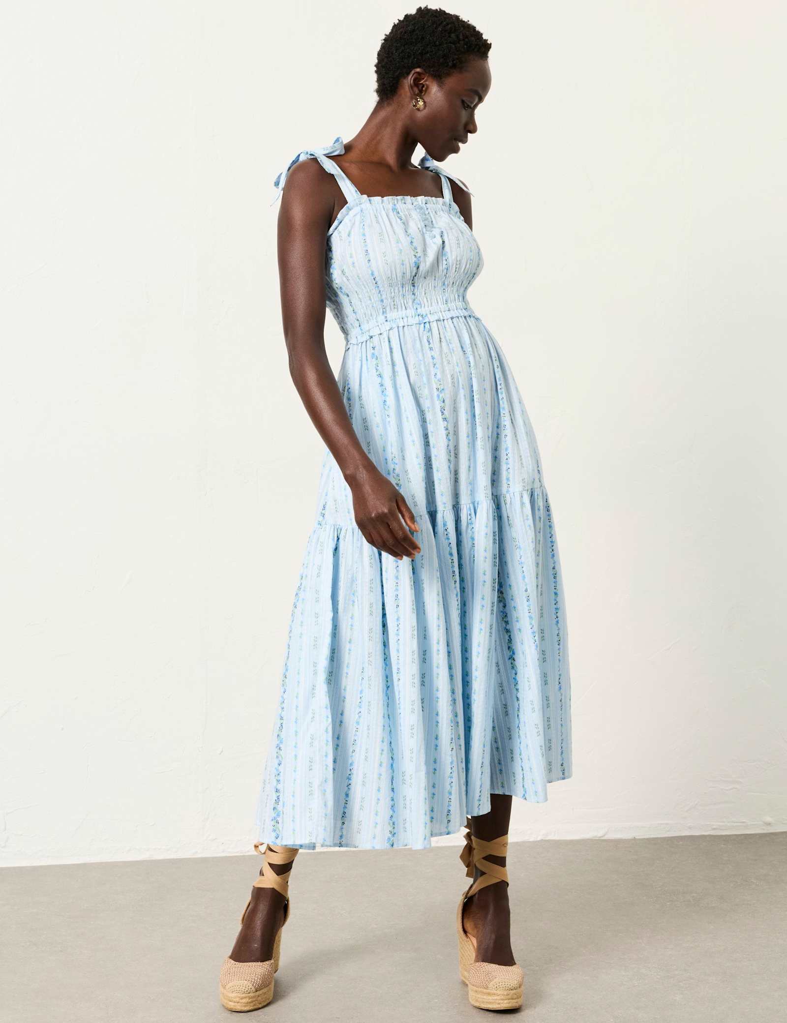 Pure Cotton Striped Midi Waisted Dress - image 2