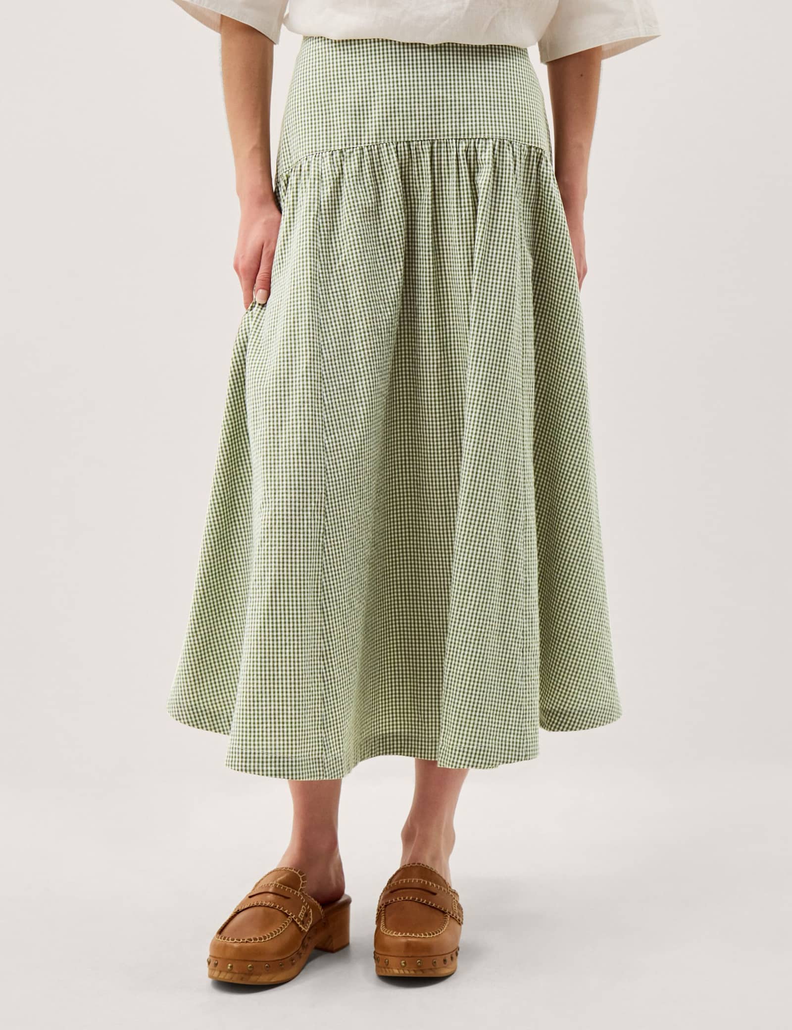 Pure Cotton Gingham Midi A-Line Skirt - image 1