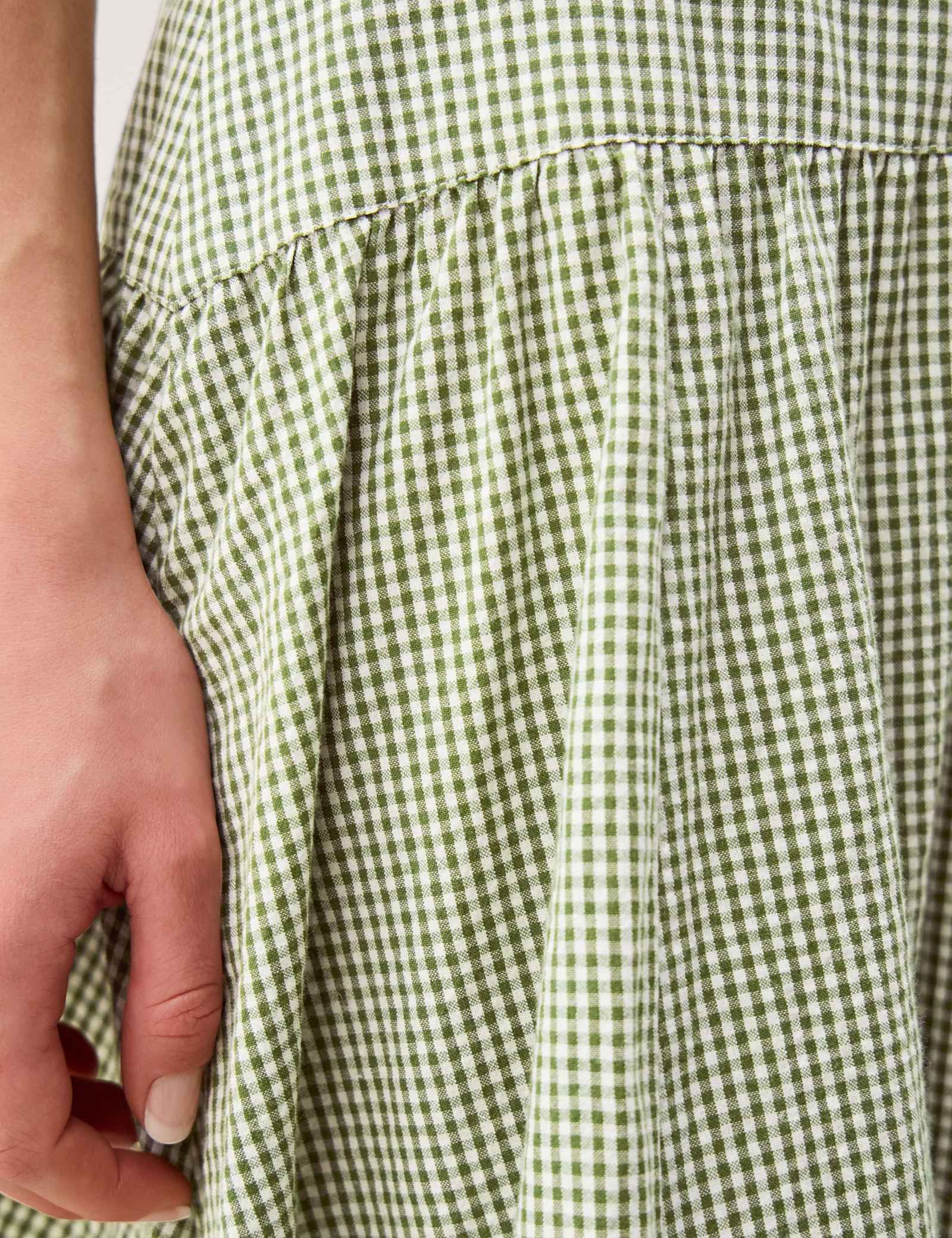 Pure Cotton Gingham Midi A-Line Skirt - image 2