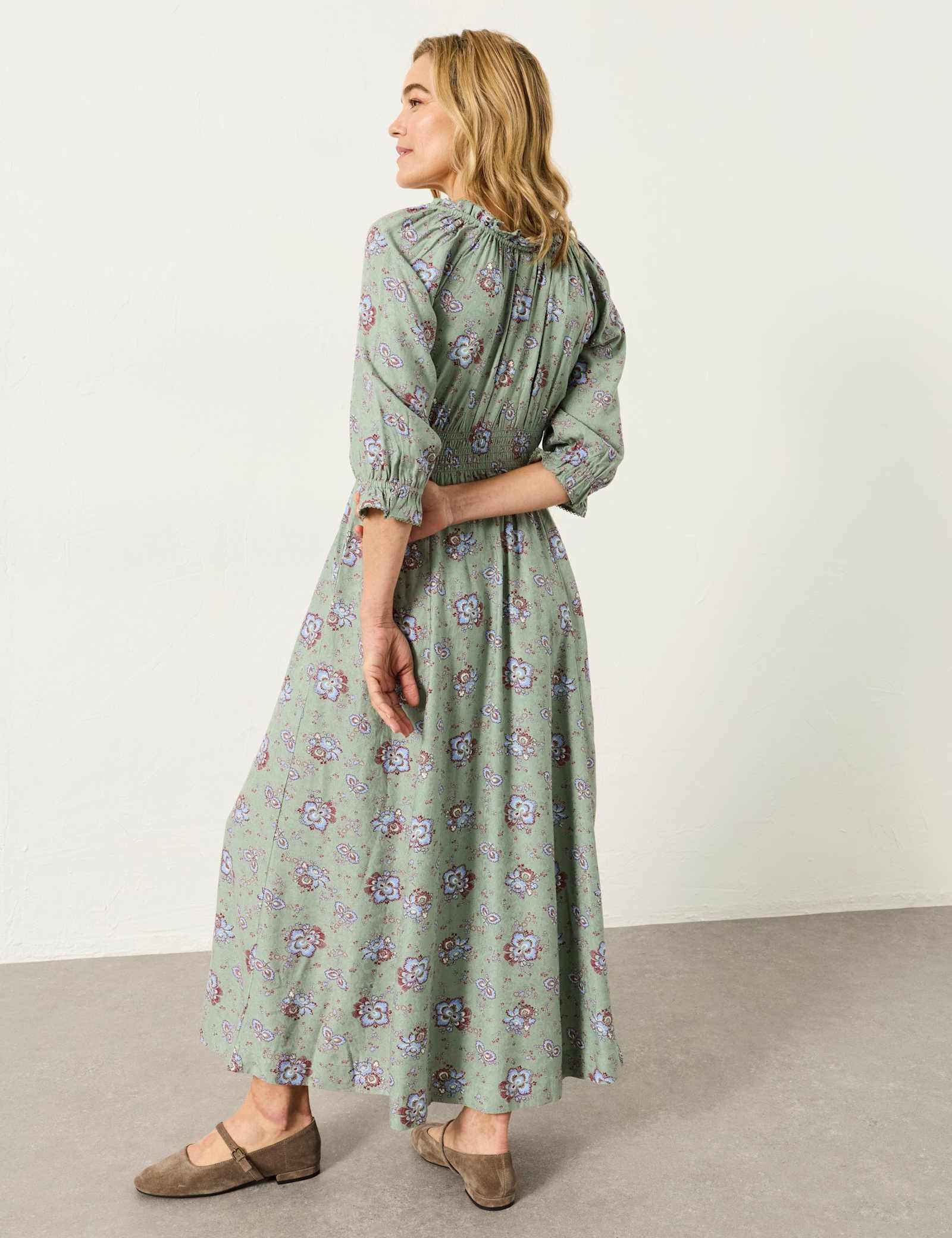 Pure Cotton Floral Midi Waisted Dress - image 4
