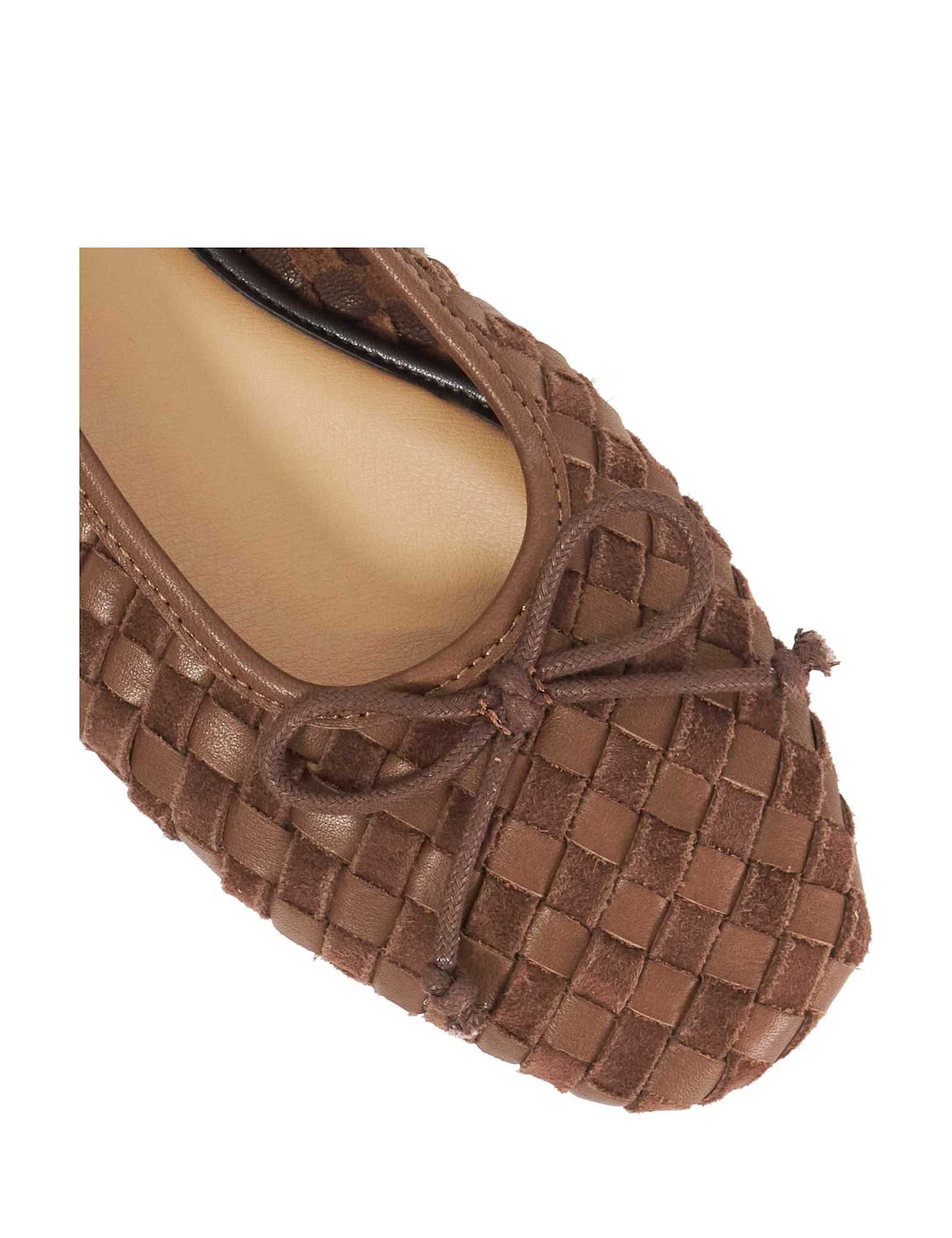 Leather Woven Flat Ballet Pumps - image 3