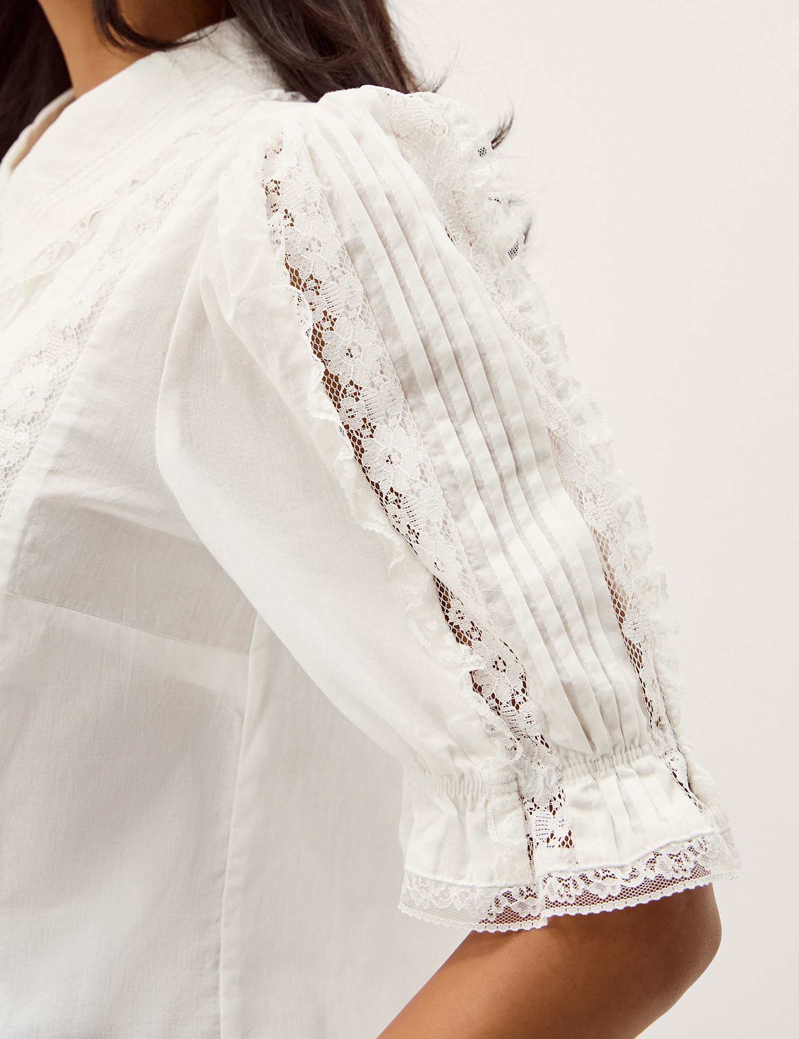 Pure Cotton Lace Insert Puff Sleeve Shirt - image 3