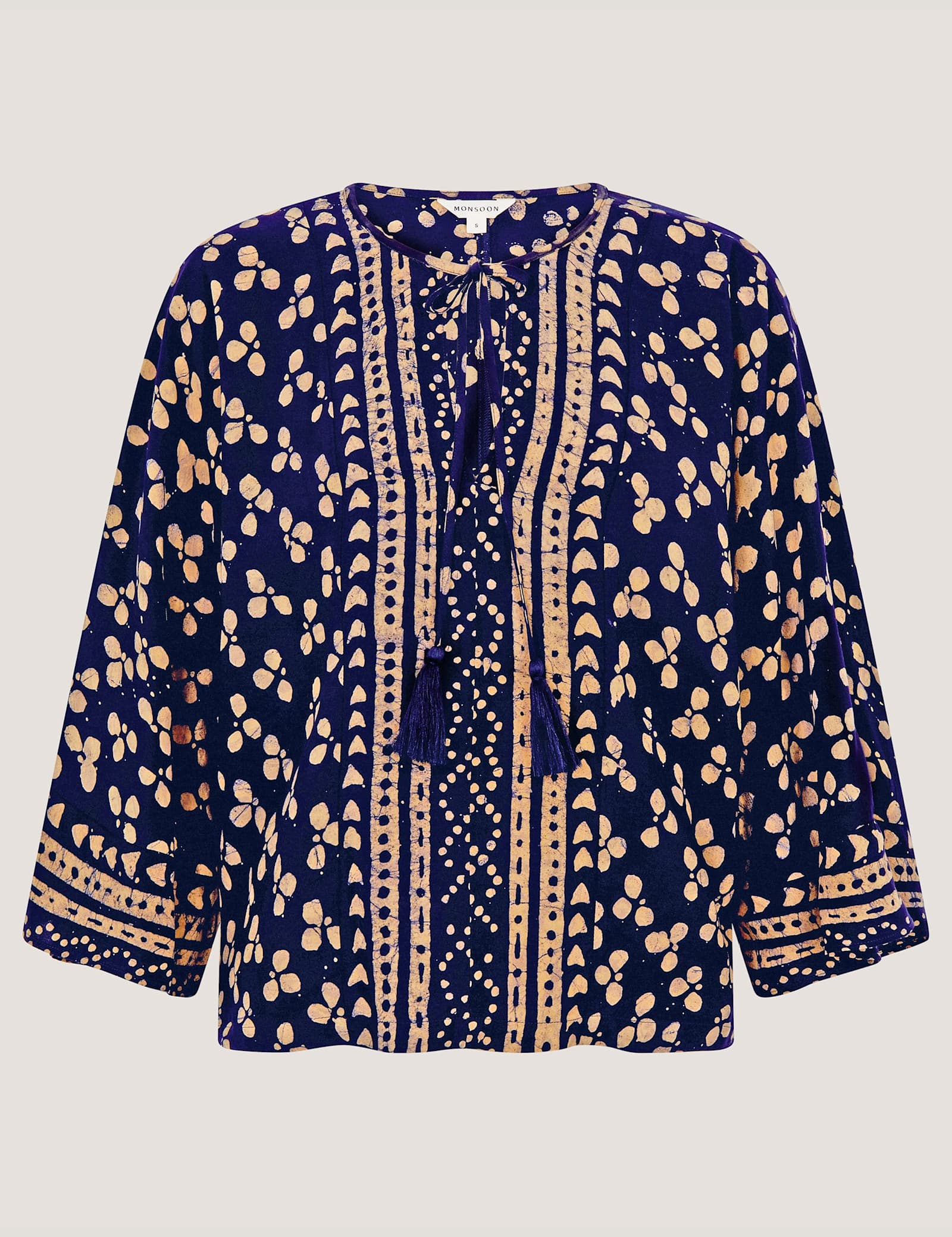 Clover Print Tie Neck Tassel Top - image 1