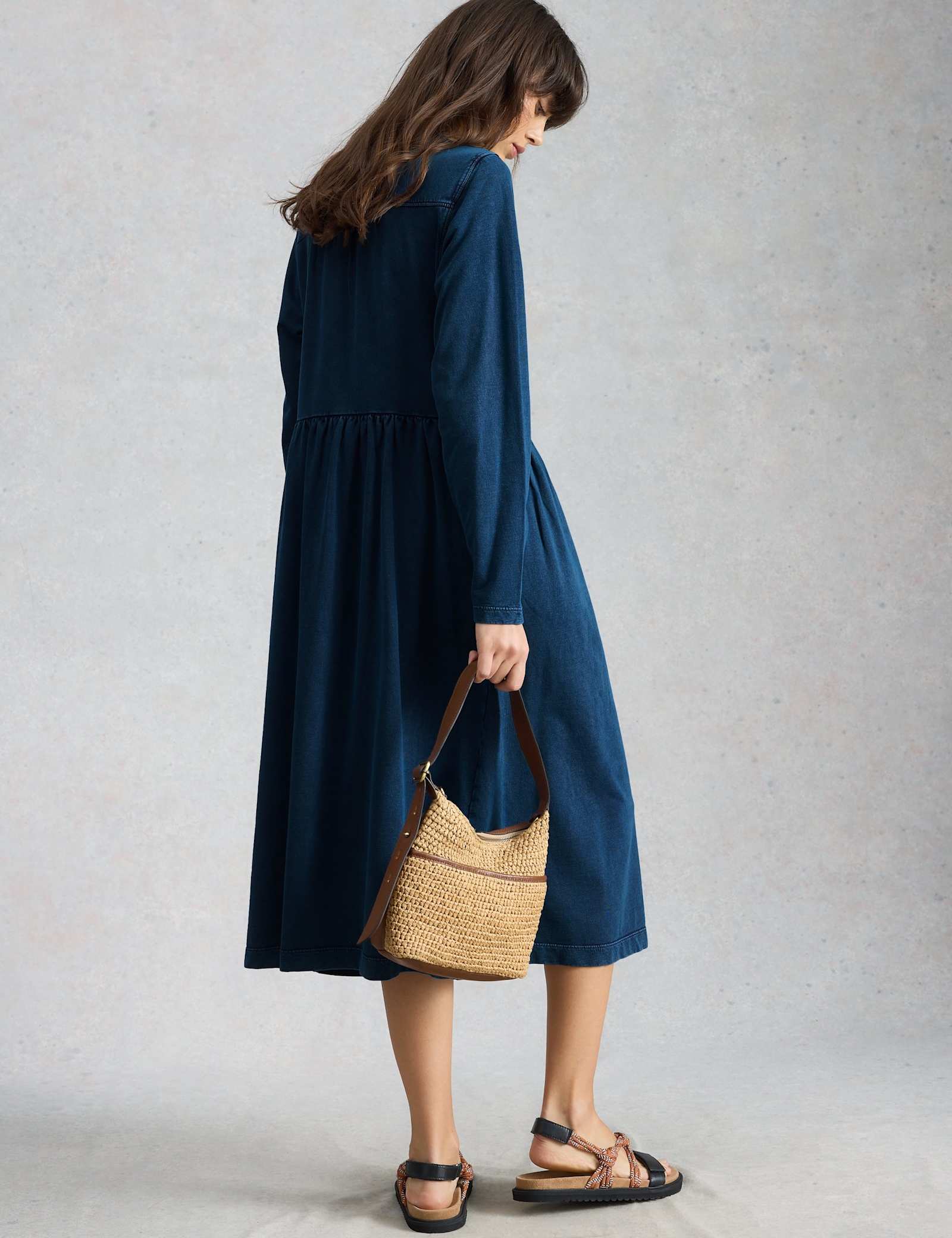 Jersey Notch Neck Midi Tea Dress - image 3