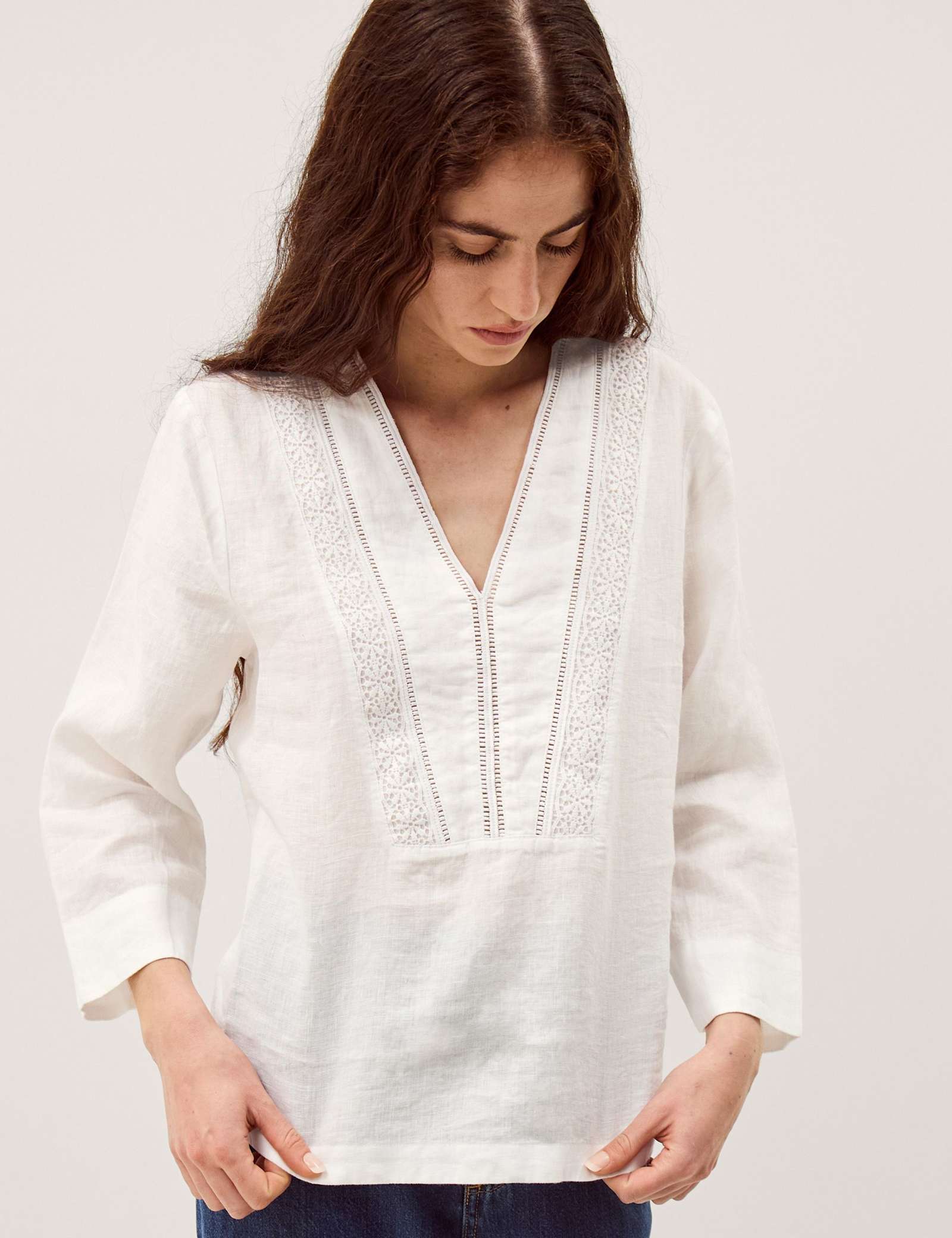 Pure Cotton Lace V-Neck Blouse - image 1