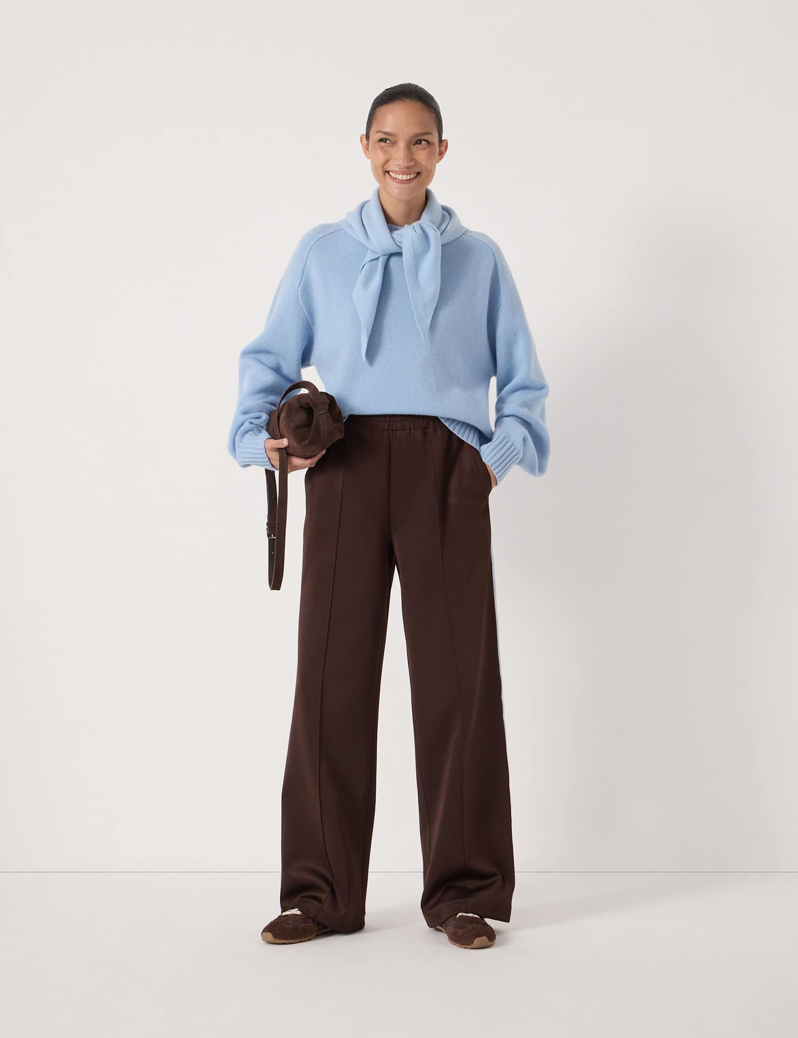 Cotton Blend Side Stripe Wide Leg Joggers - image 2