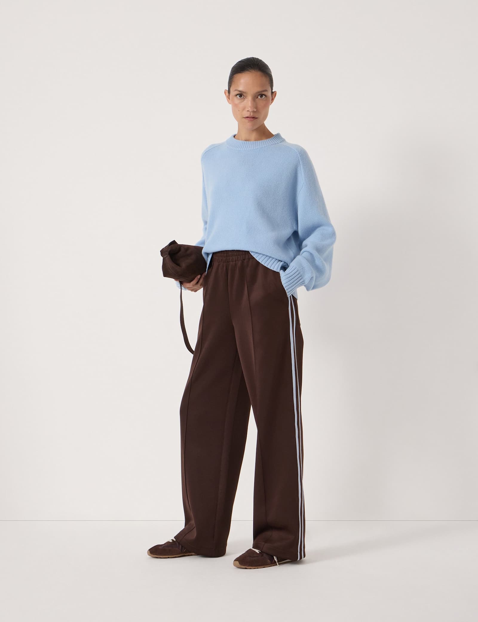 Cotton Blend Side Stripe Wide Leg Joggers - image 5