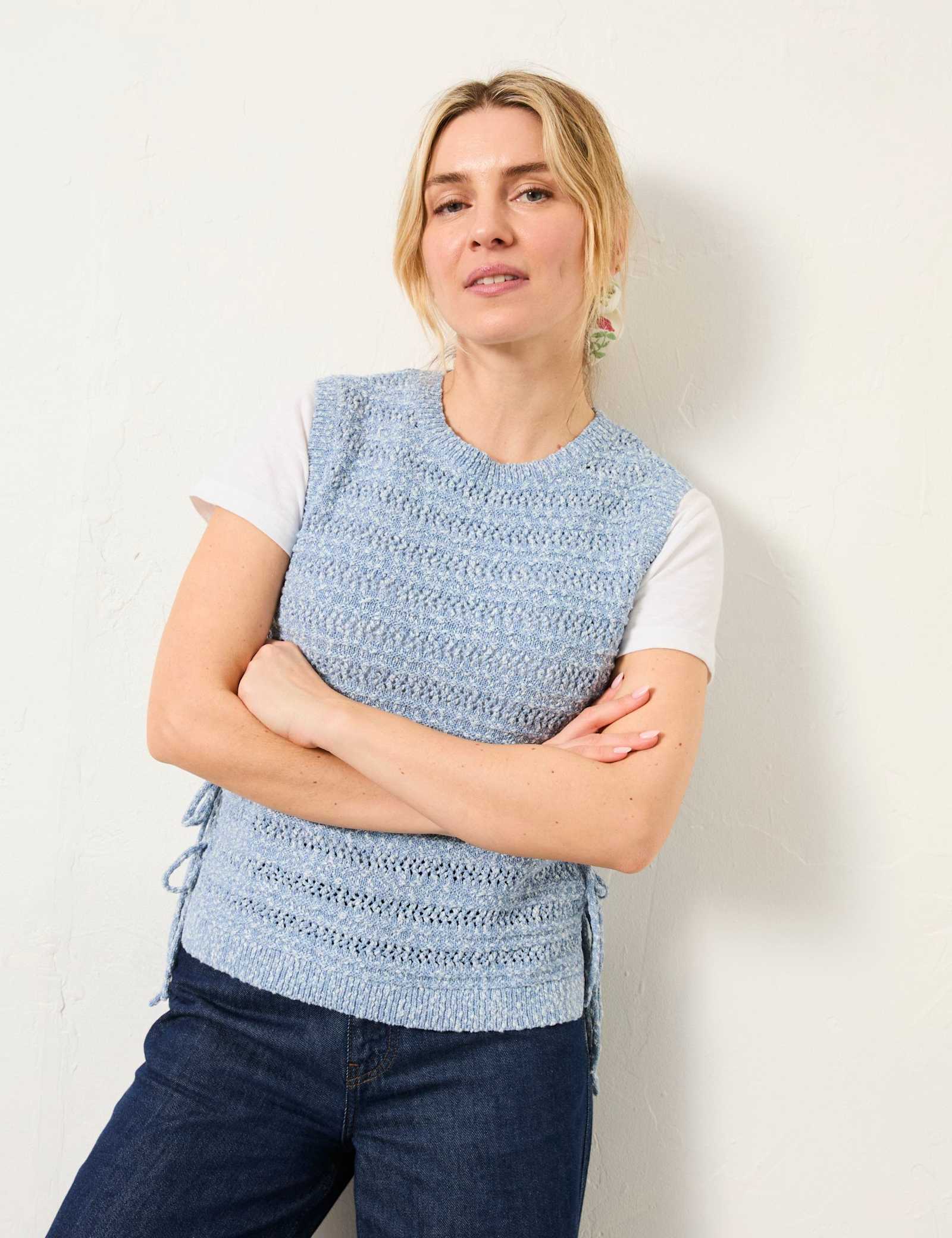 Cotton Blend Tie Detail Knitted Tank Top - image 4