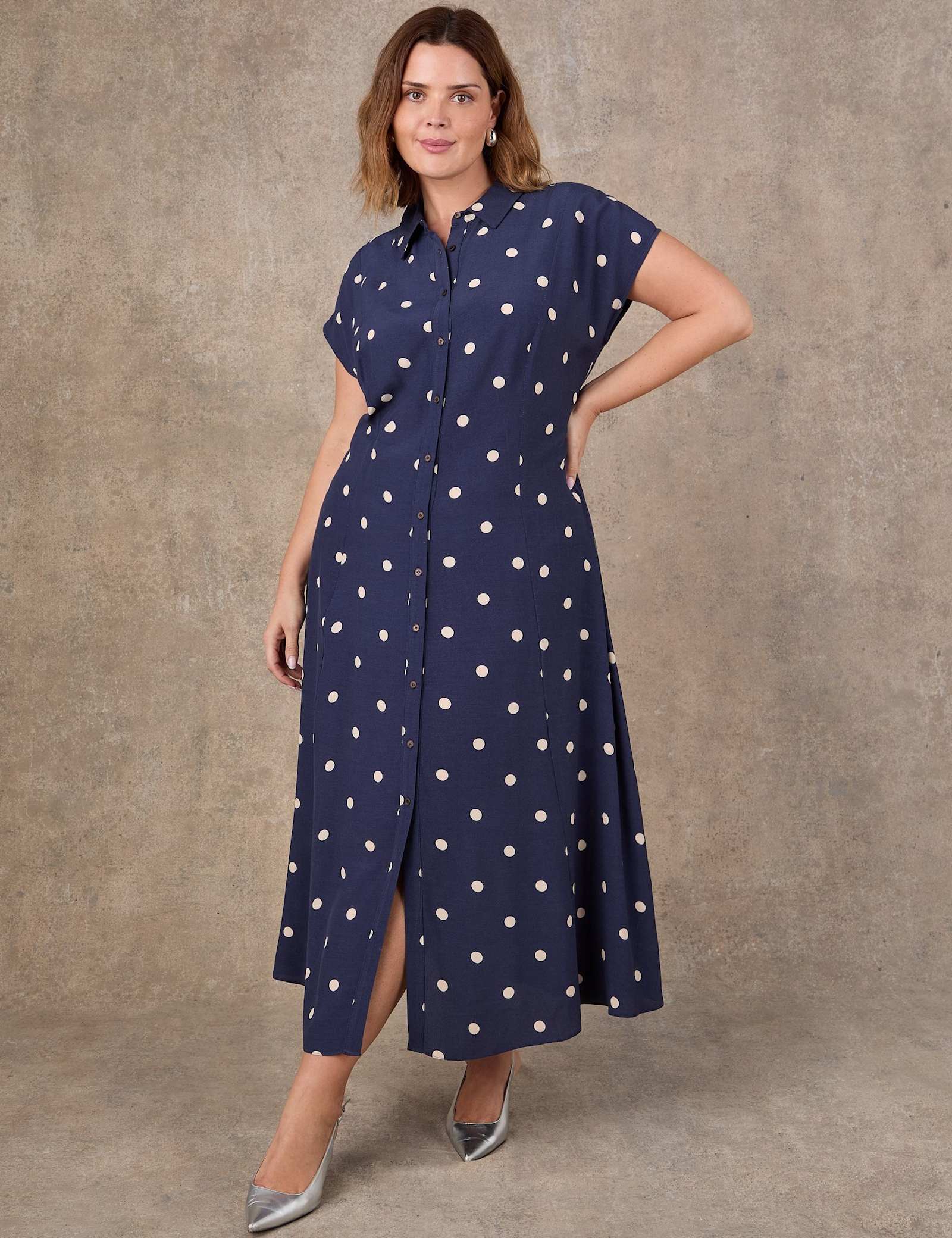 Polka Dot Button Through Midaxi Shirt Dress - image 1