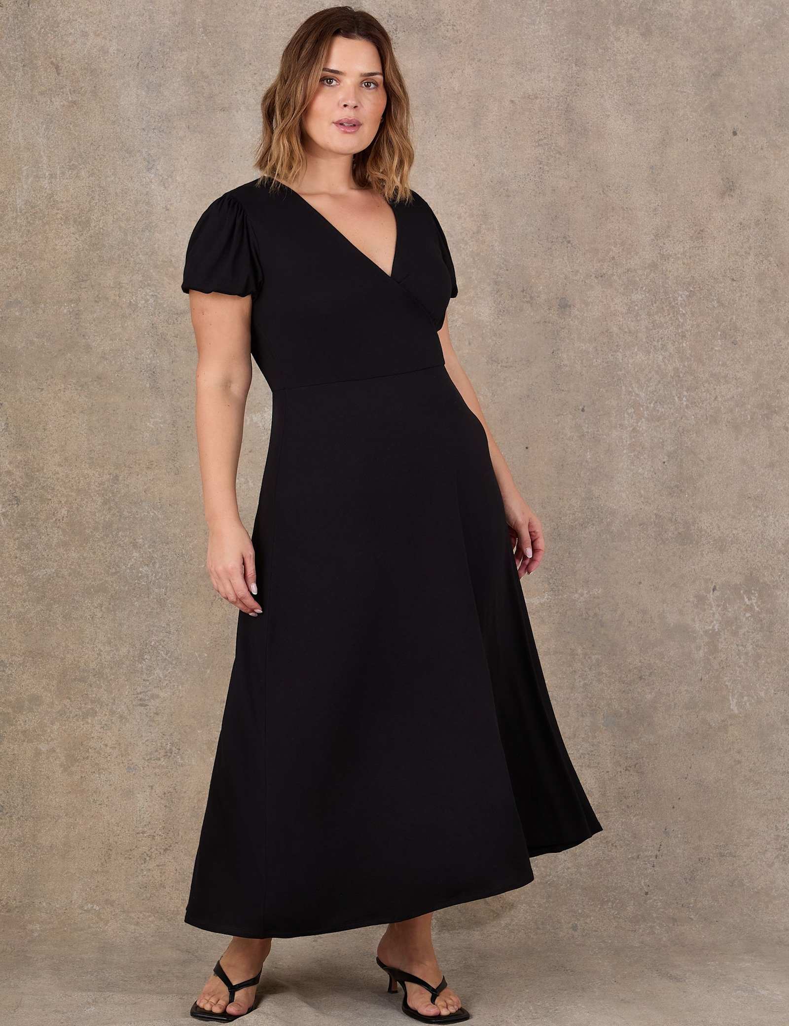 Jersey V-Neck Puff Sleeve Midaxi Wrap Dress - image 4