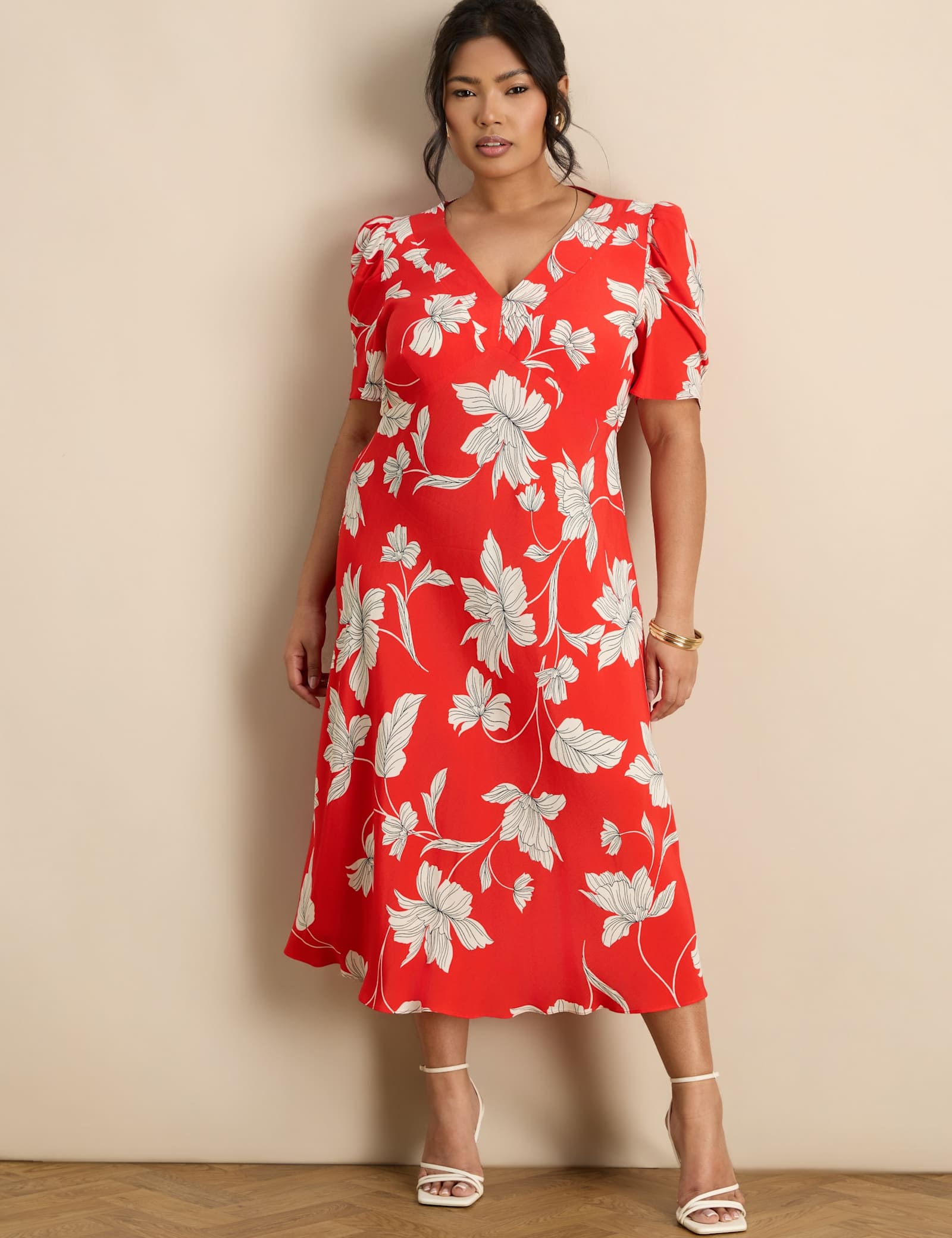 Jersey Floral V-Neck Midaxi Tea Dress - image 1