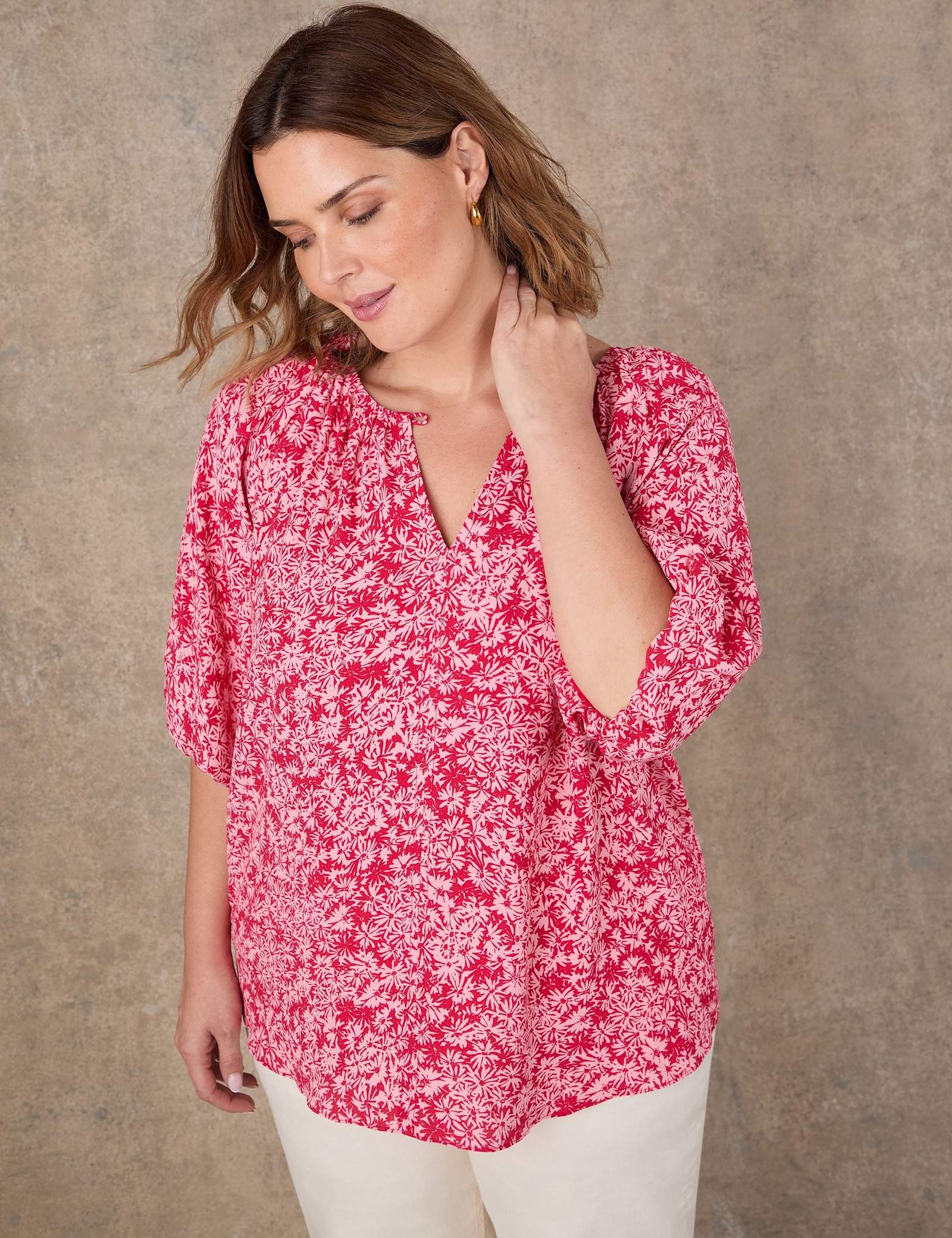 Ditsy Floral Notch Neck Puff Sleeve Blouse - image 5
