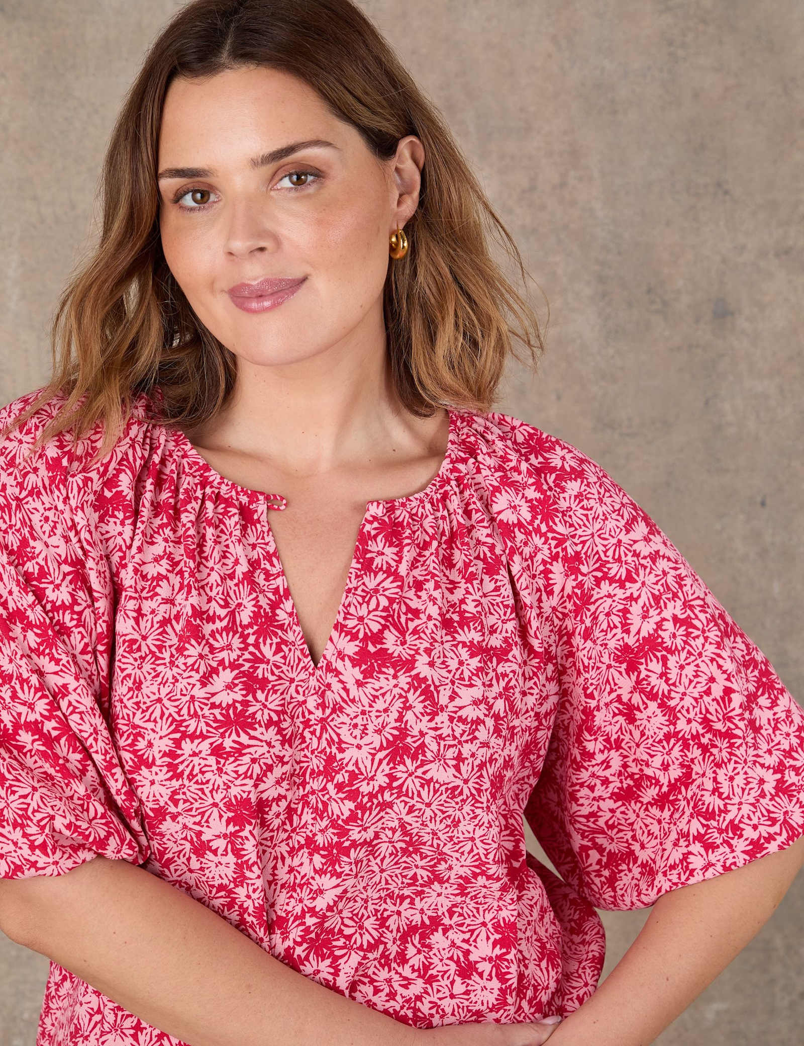 Ditsy Floral Notch Neck Puff Sleeve Blouse - image 4