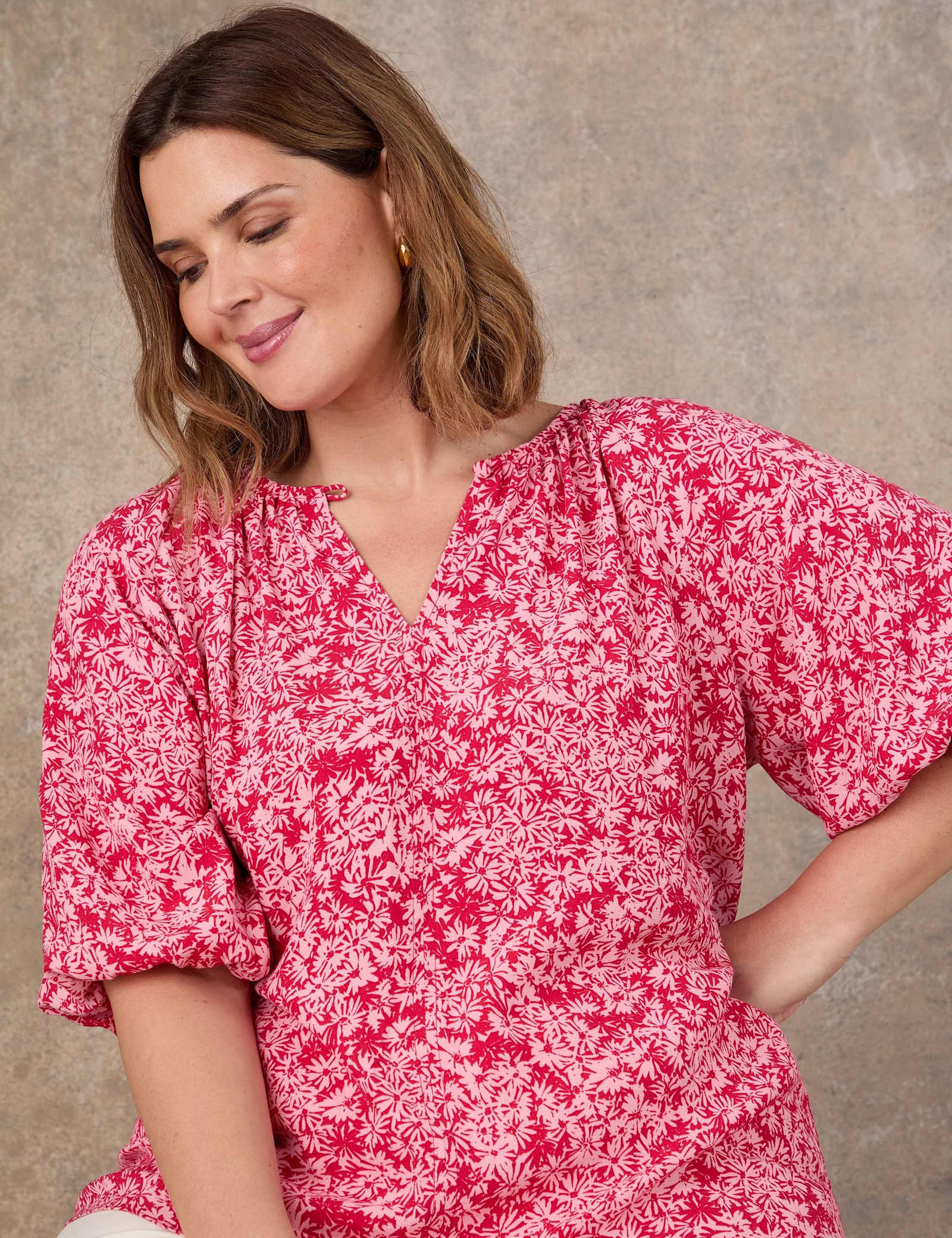 Ditsy Floral Notch Neck Puff Sleeve Blouse - image 3
