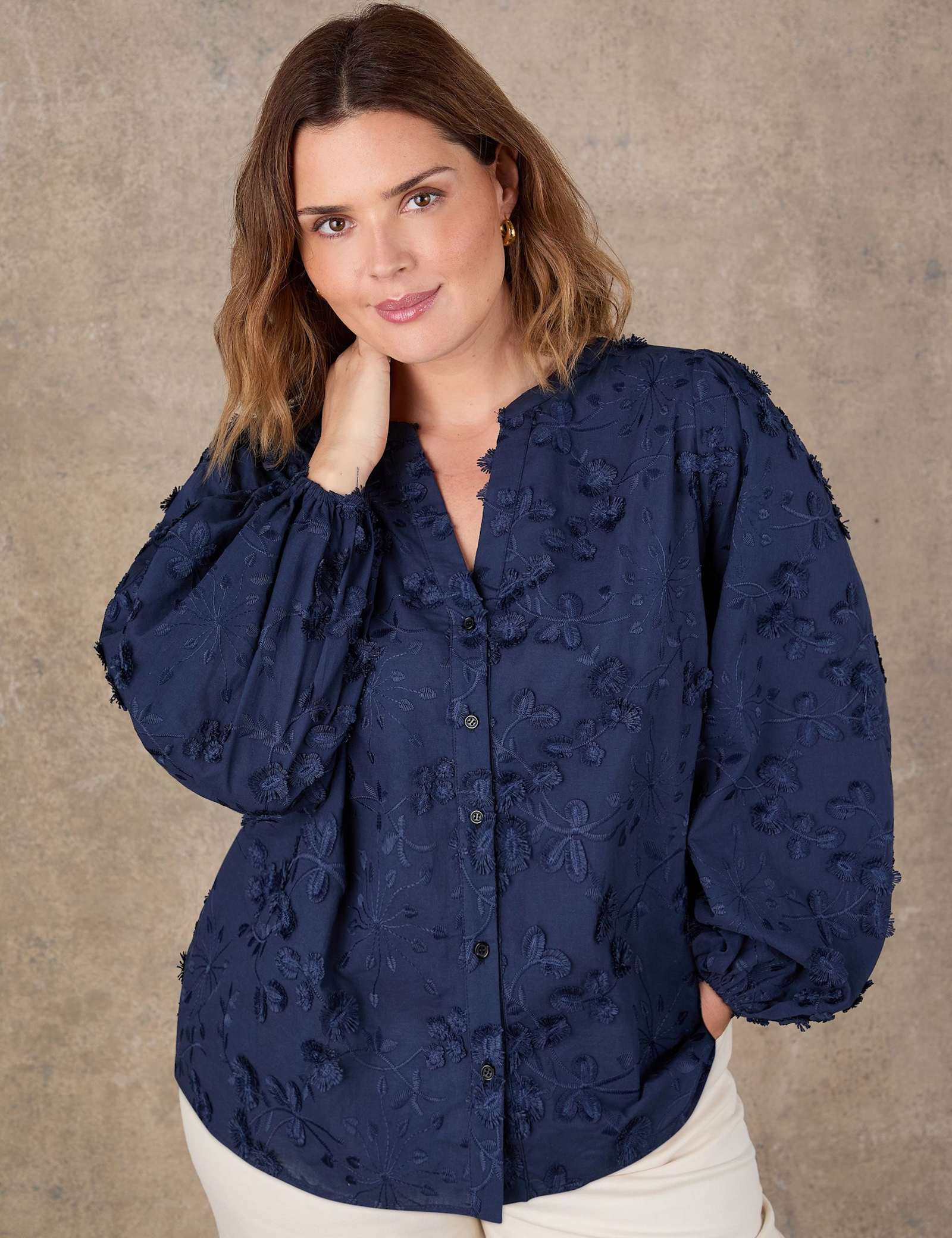 Pure Cotton Floral Applique Puff Sleeve Blouse - image 1