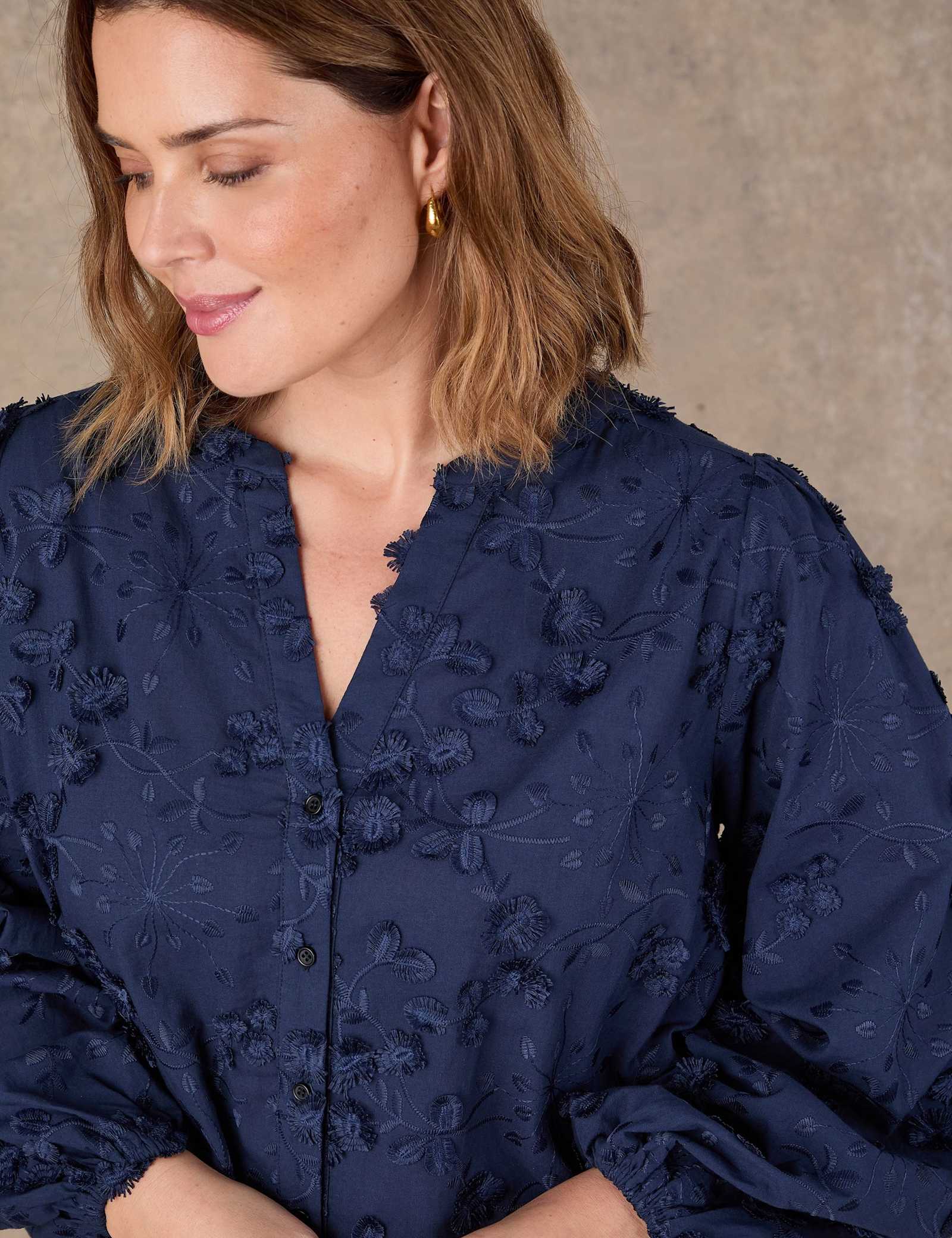 Pure Cotton Floral Applique Puff Sleeve Blouse - image 3