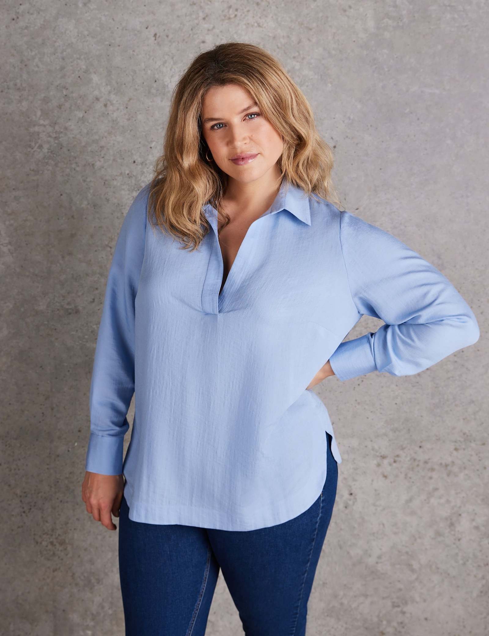 Collared V-Neck Popover Shirt - image 1