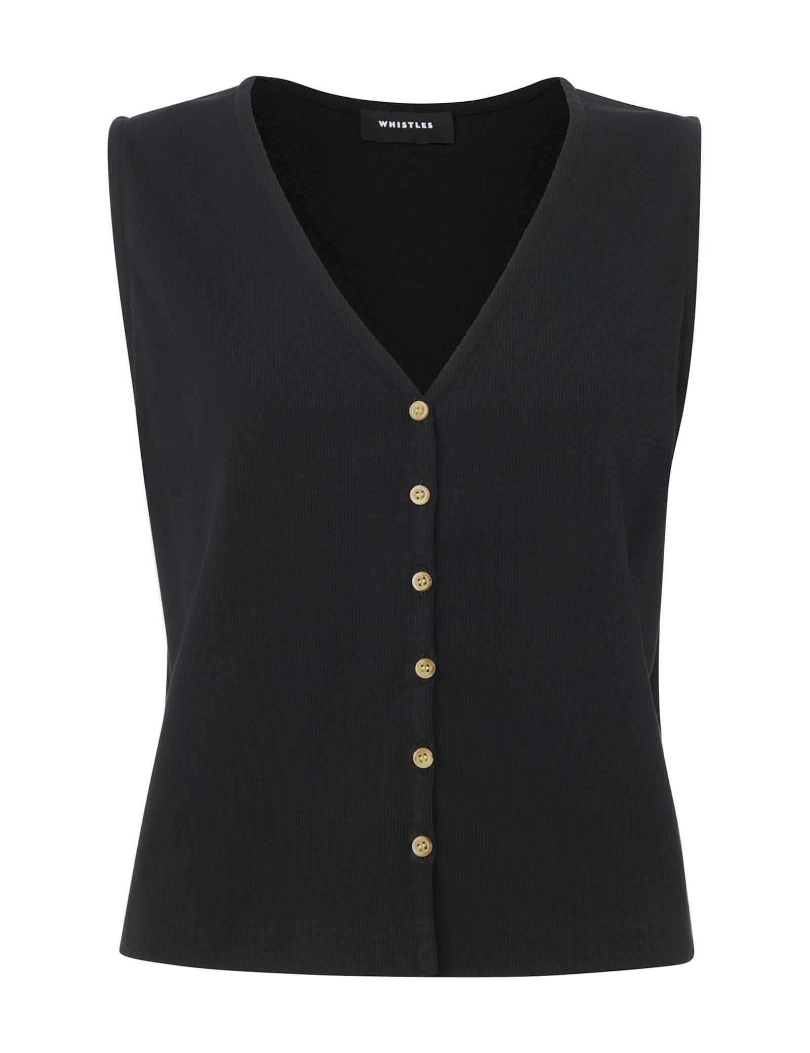 Lyocell Rich Ribbed Button Through Tank Top - image 1
