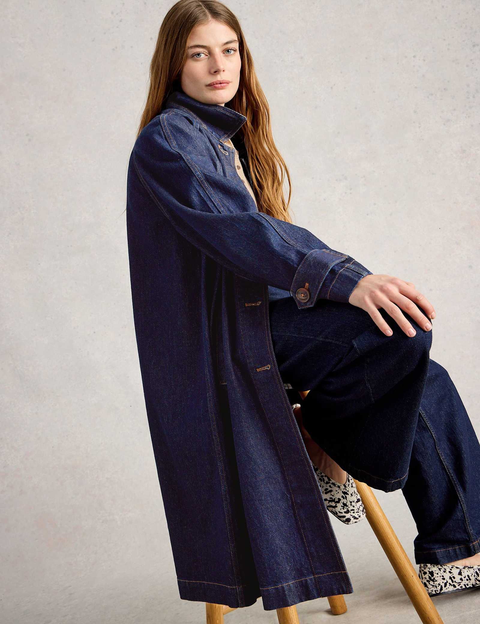Denim Collared Longline Coat - image 4