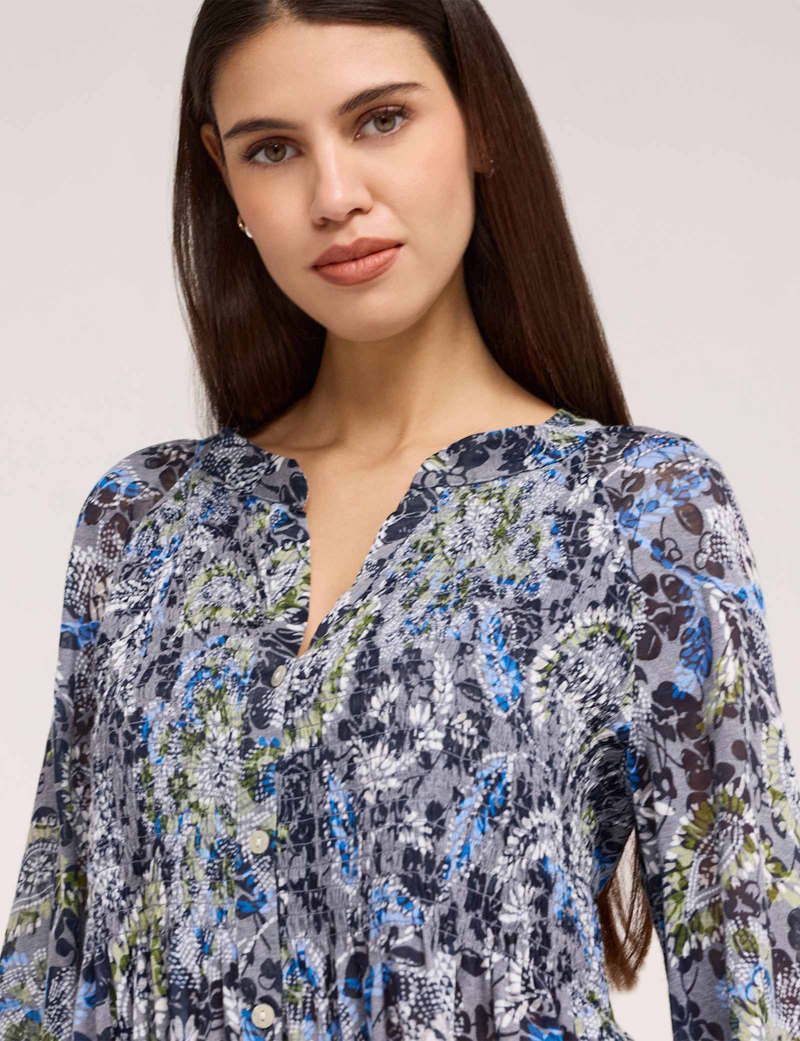 Jersey Floral Notch Neck Shirred Blouse - image 4