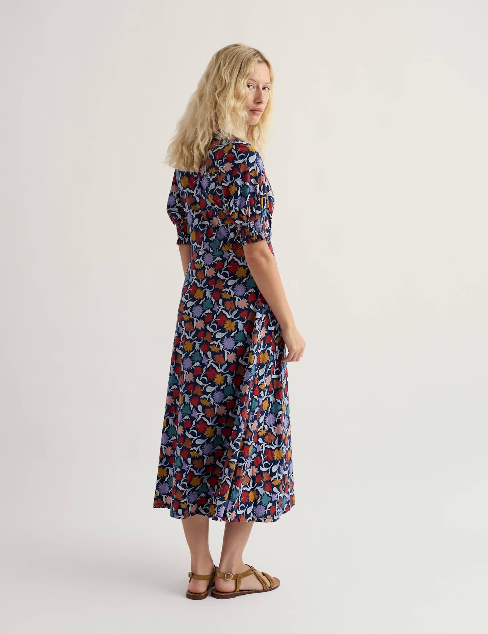 Cotton Rich Floral Notch Neck Midi Tea Dress - image 5