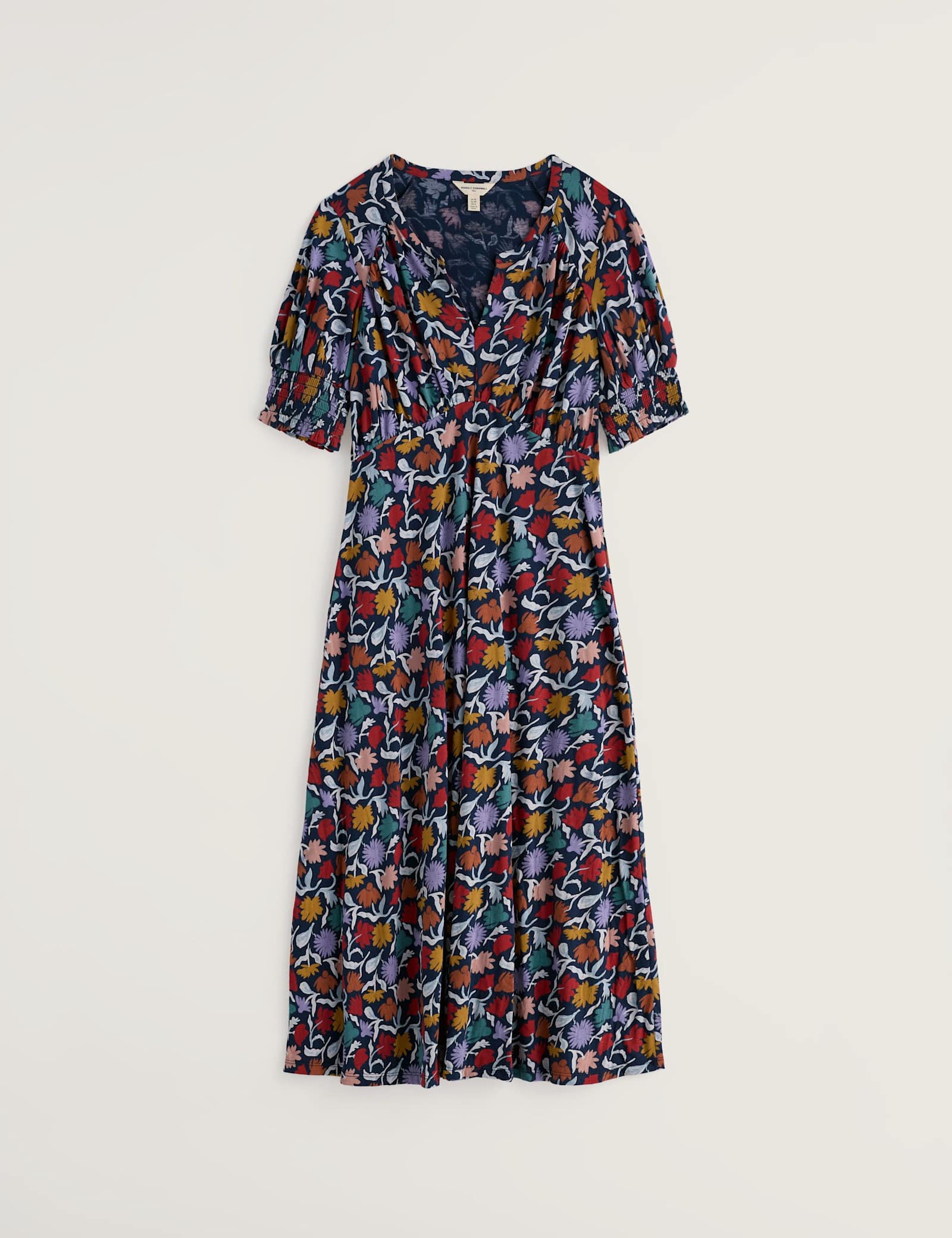 Cotton Rich Floral Notch Neck Midi Tea Dress - image 1