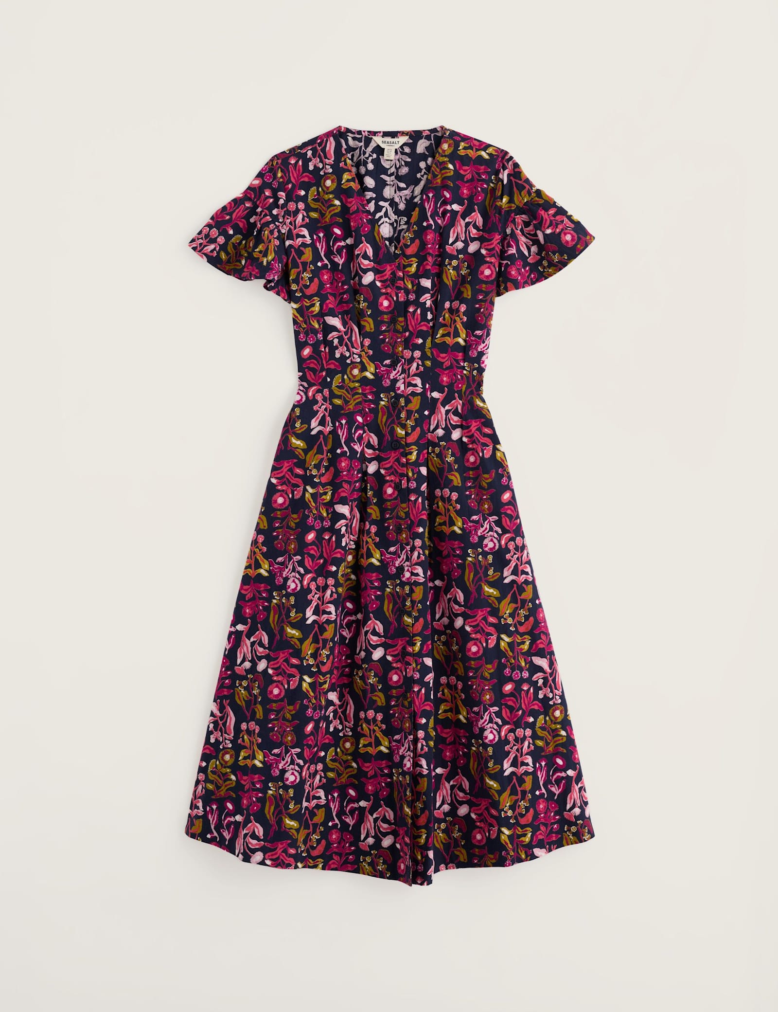 Pure Cotton Floral V-Neck Midi Tea Dress - image 1