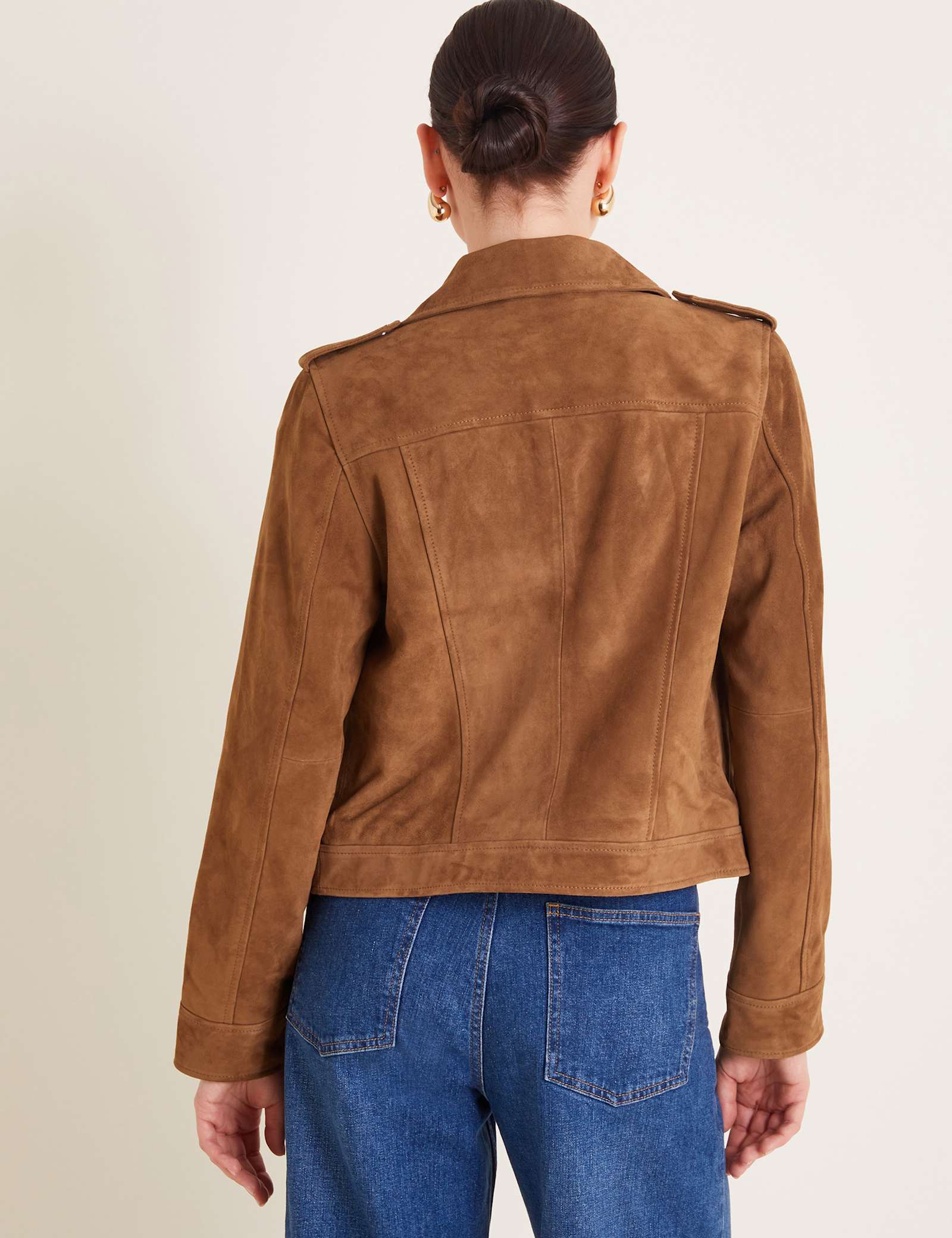 Suede Collared Biker Jacket - image 4