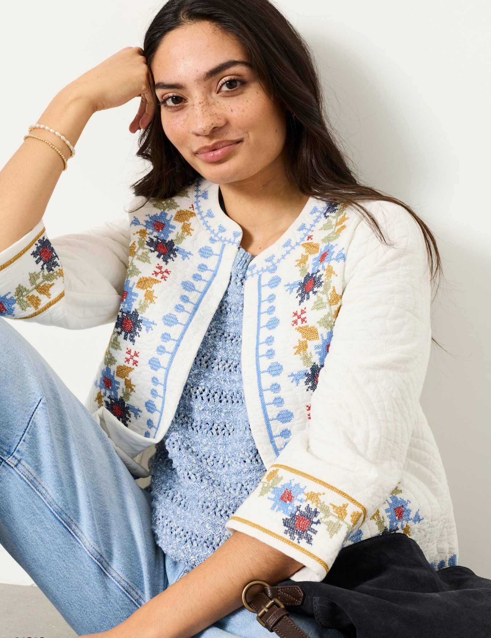 Pure Cotton Embroidered 3/4 Sleeve Jacket - image 3