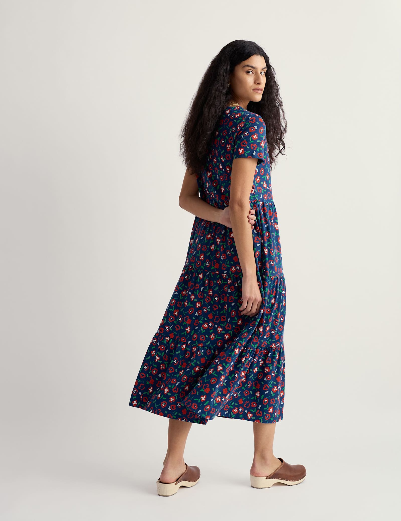 Pure Cotton Floral Midi Tiered Dress - image 5